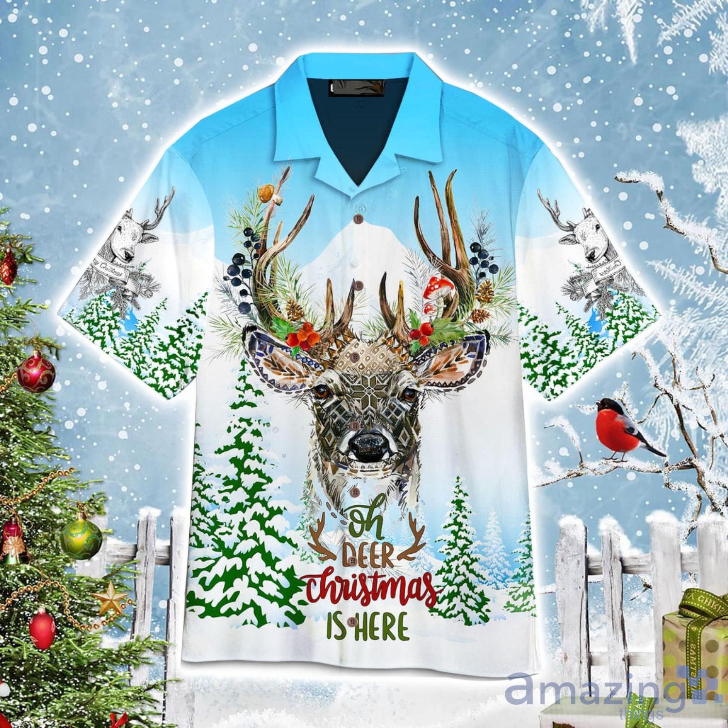 Merry Christmas With Deer Aloha Cute Christmas Gift Cute Christmas Gift Hawaiian Shirt Product Photo 1