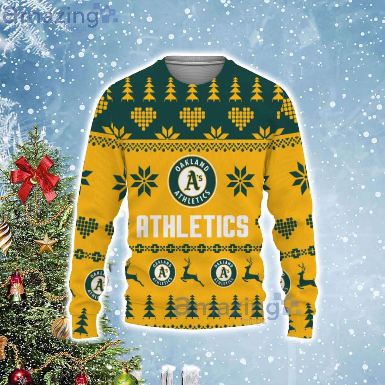 Merry Funny Oakland Athletics Ugly Christmas Sweater Product Photo 1