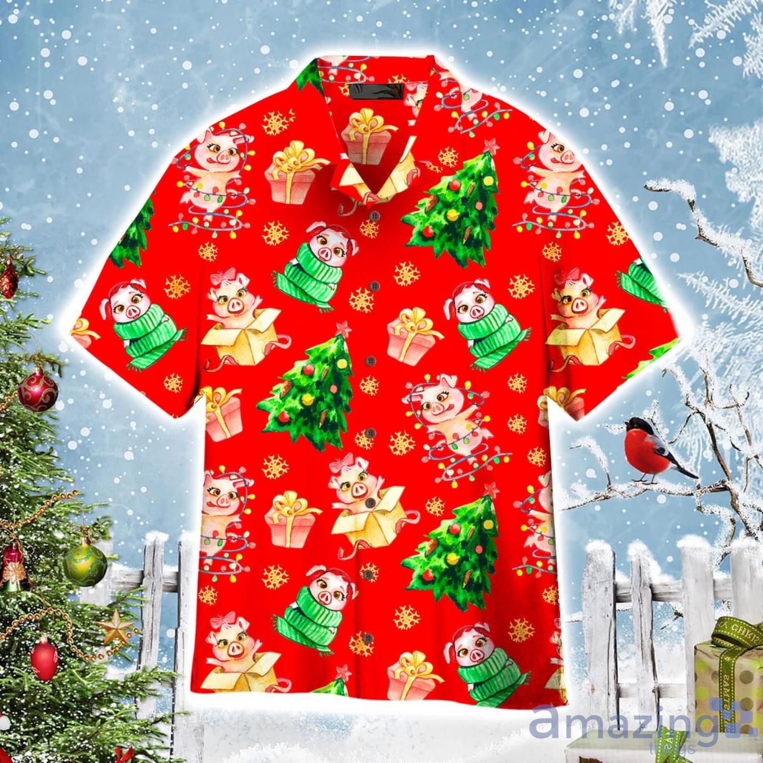 Merry Pigmas Merry Christmas Pattern Aloha Cute Christmas Gift Cute Christmas Gift Hawaiian Shirt Product Photo 1
