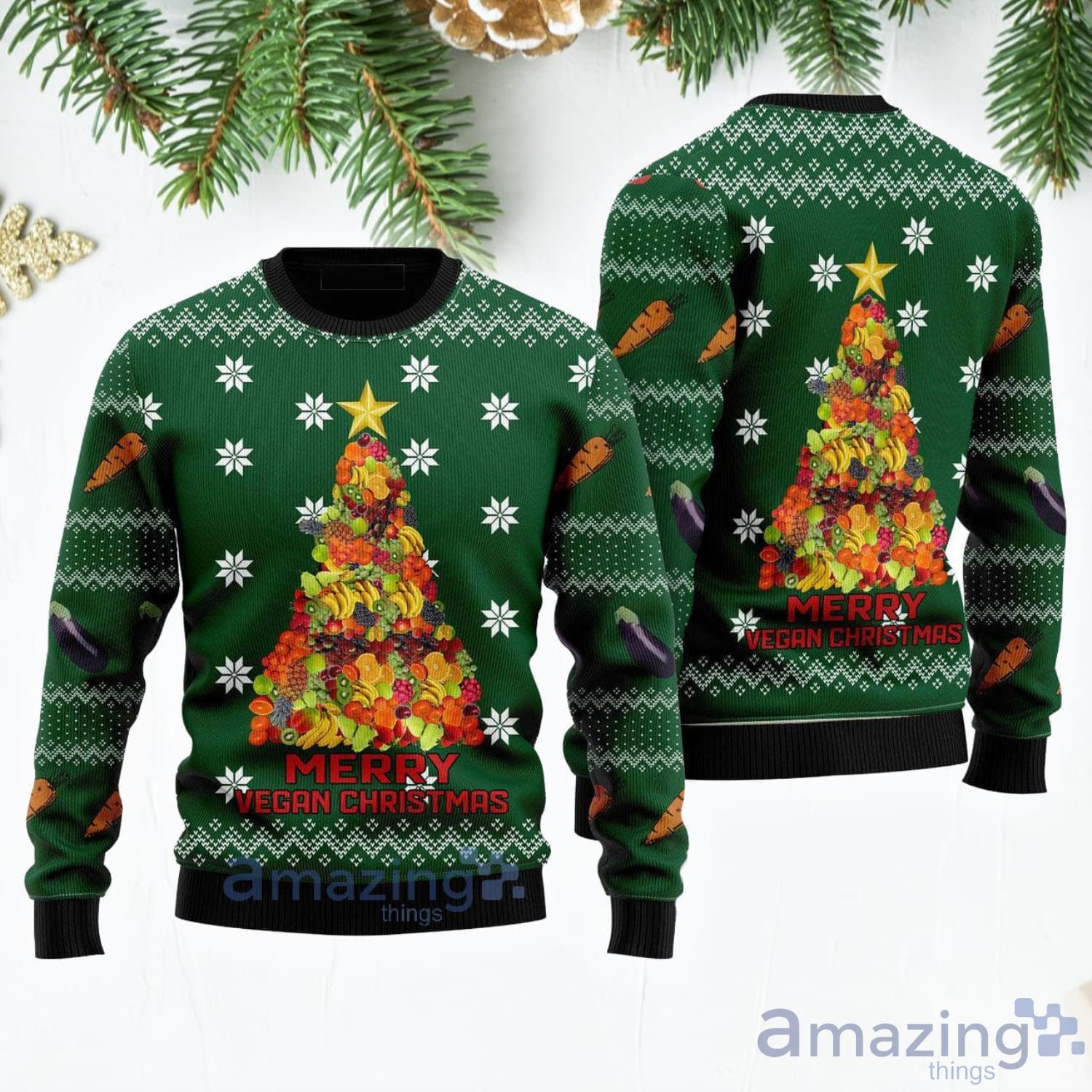 Merry Vegan Christmas Snowflake Pattren Ugly Christmas Sweater Product Photo 1
