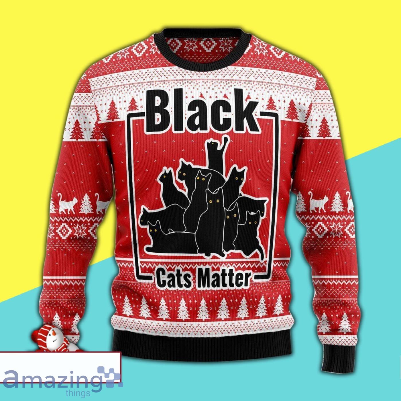 Merry Xmas Black Cat Matter Awesome Full Print Ugly Christmas Sweater Product Photo 1