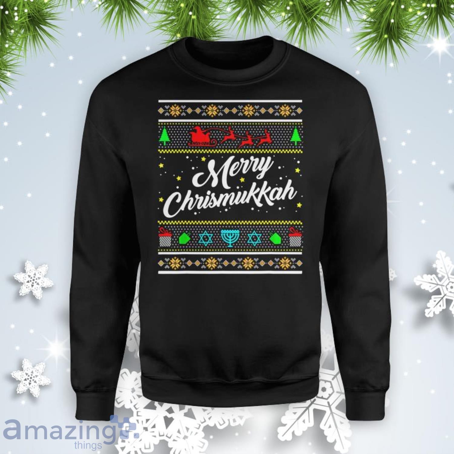 Merry Xmas Chrismukkah Ugly Funny Hanukkah Christmas Sweatshirt Product Photo 1