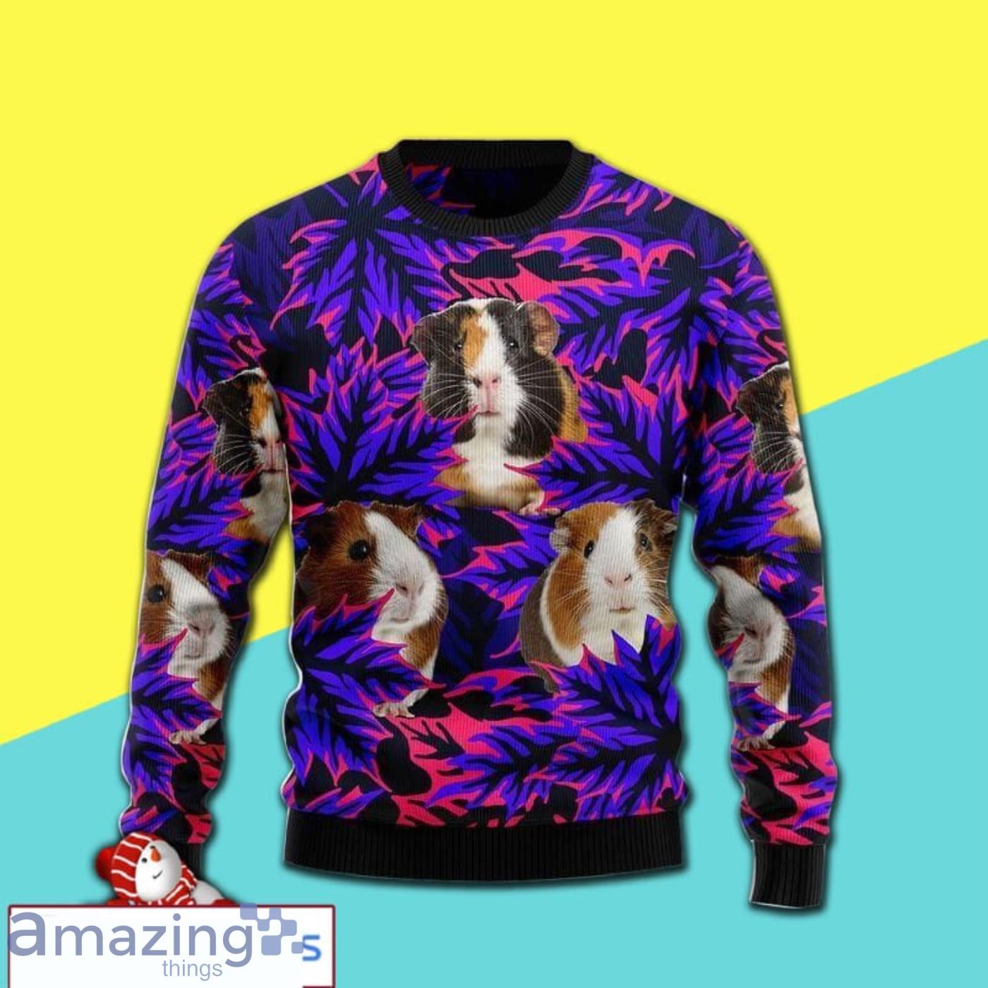 Merry Xmas Guinea Pig Leaves Awesome Full Print Ugly Christmas Sweater Product Photo 1
