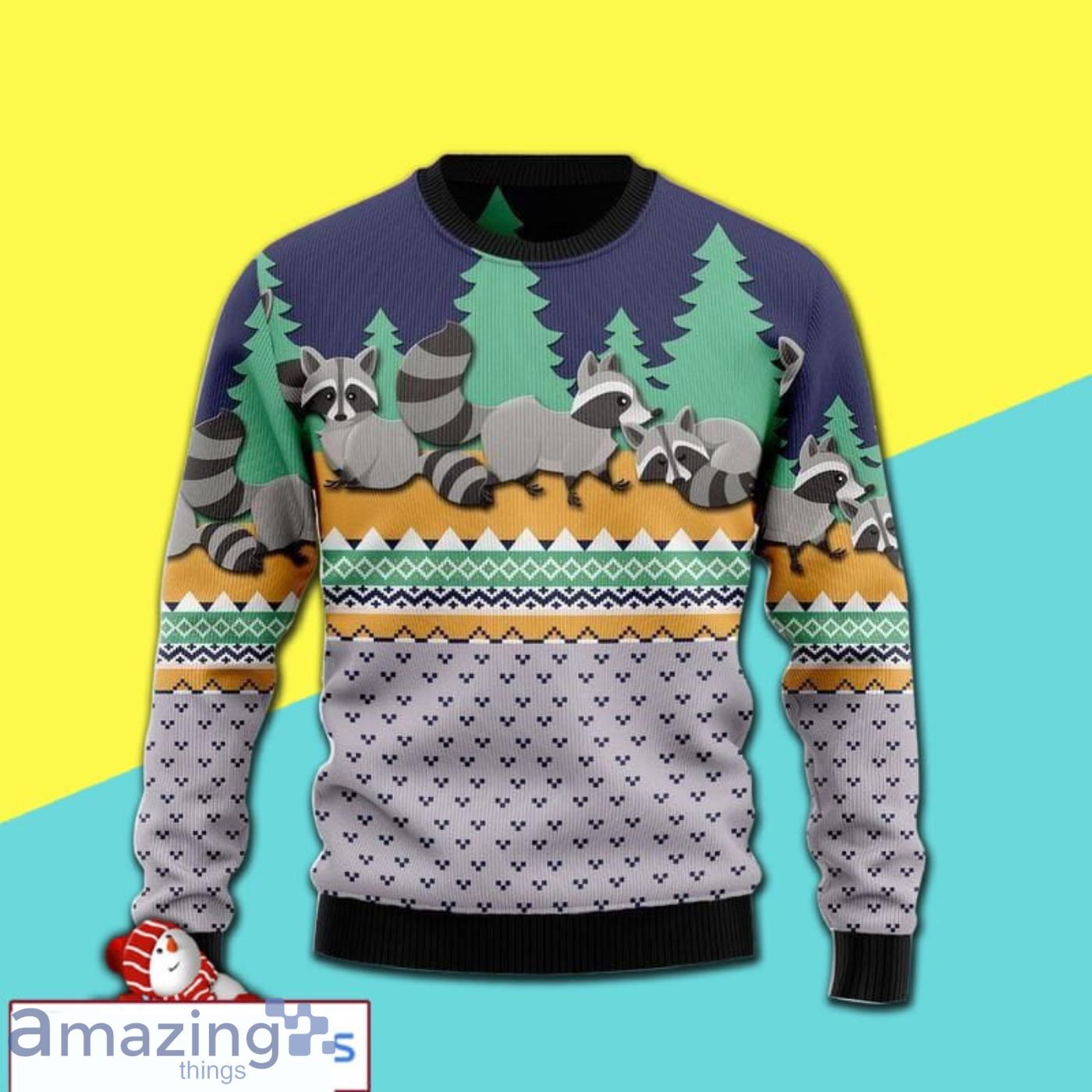 Merry Xmas Lovely Raccoon Family Awesome Full Print Ugly Christmas Sweater Product Photo 1
