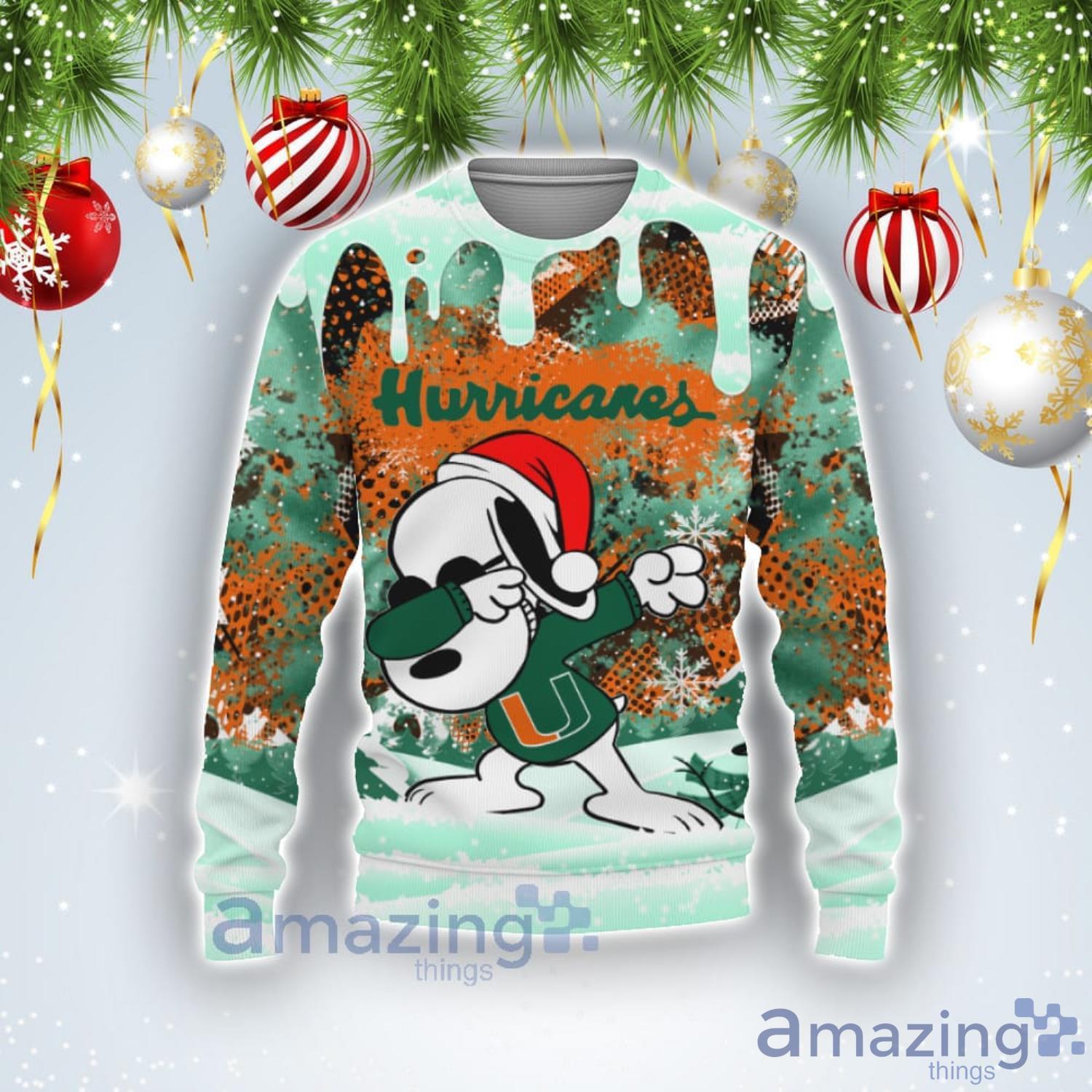 Miami Hurricanes Snoopy Dabbing The Peanuts Sports Football American Ugly Christmas Sweater Product Photo 1