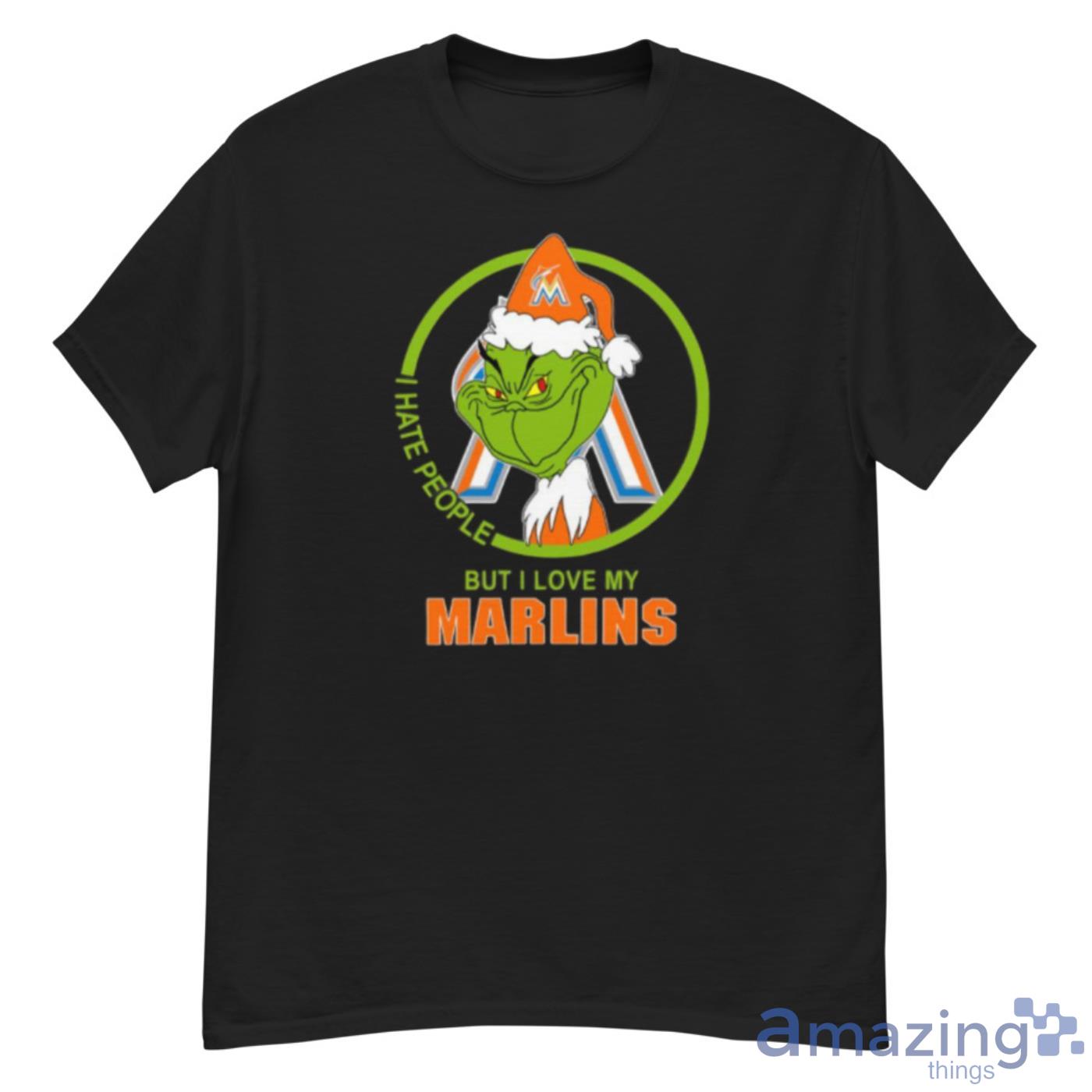 Miami Marlins MLB Christmas Grinch I Hate People But I Love My Favorite Baseball Team Shirt - G500 Men’s Classic T-Shirt