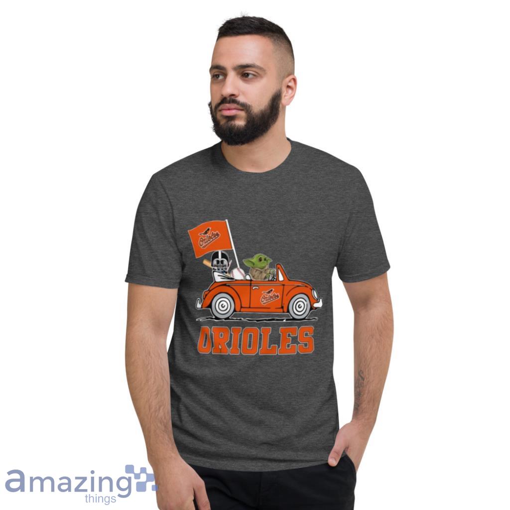 MLB Baseball Baltimore Orioles Darth Vader Baby Yoda Driving Star Wars T  Shirt