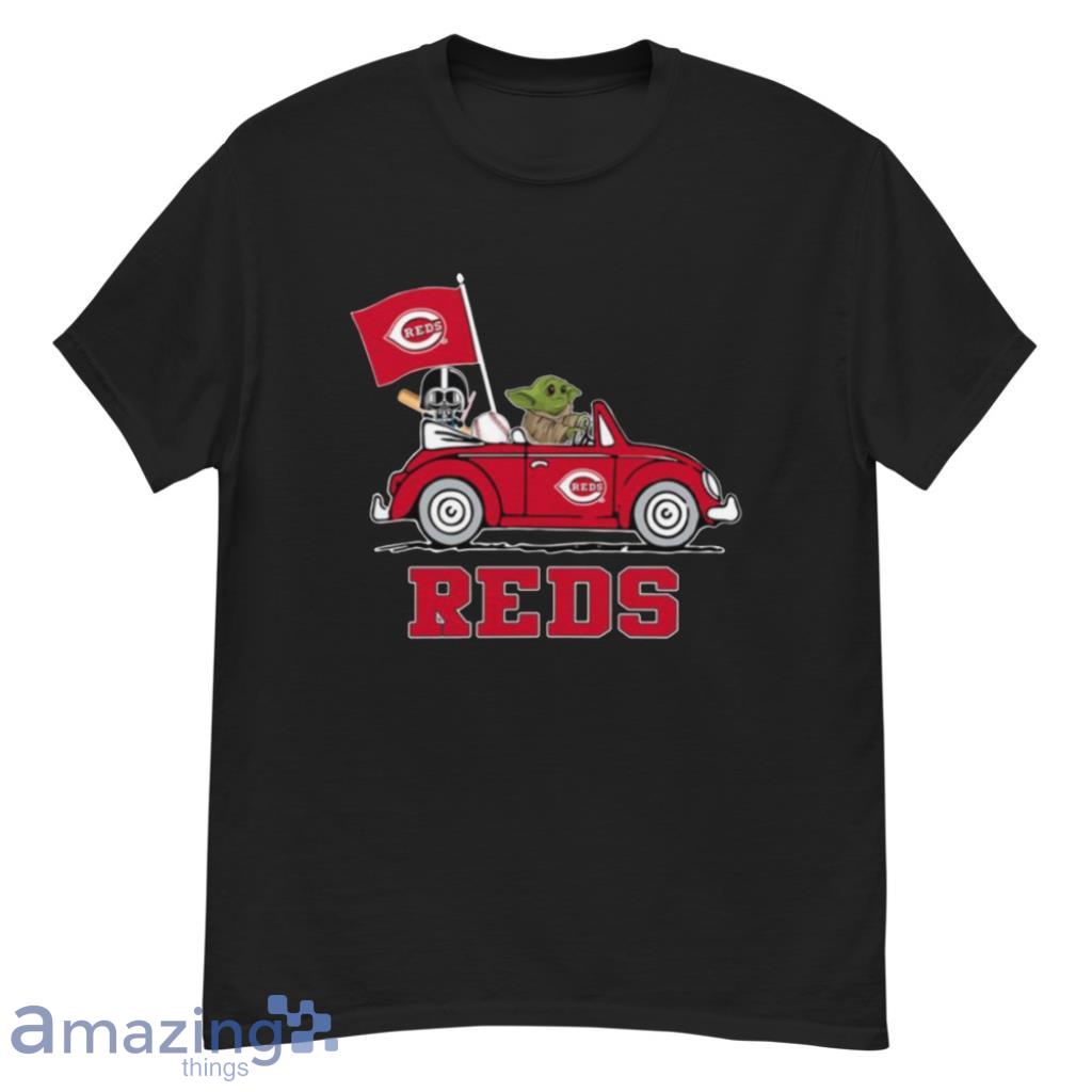 MLB Baseball Cincinnati Reds Darth Vader Baby Yoda Driving Star Wars T Shirt image MLB Baseball Cincinnati Reds Darth Vader Baby Yoda Driving Star Wars T Shirt - G500 Men’s Classic T-Shirt