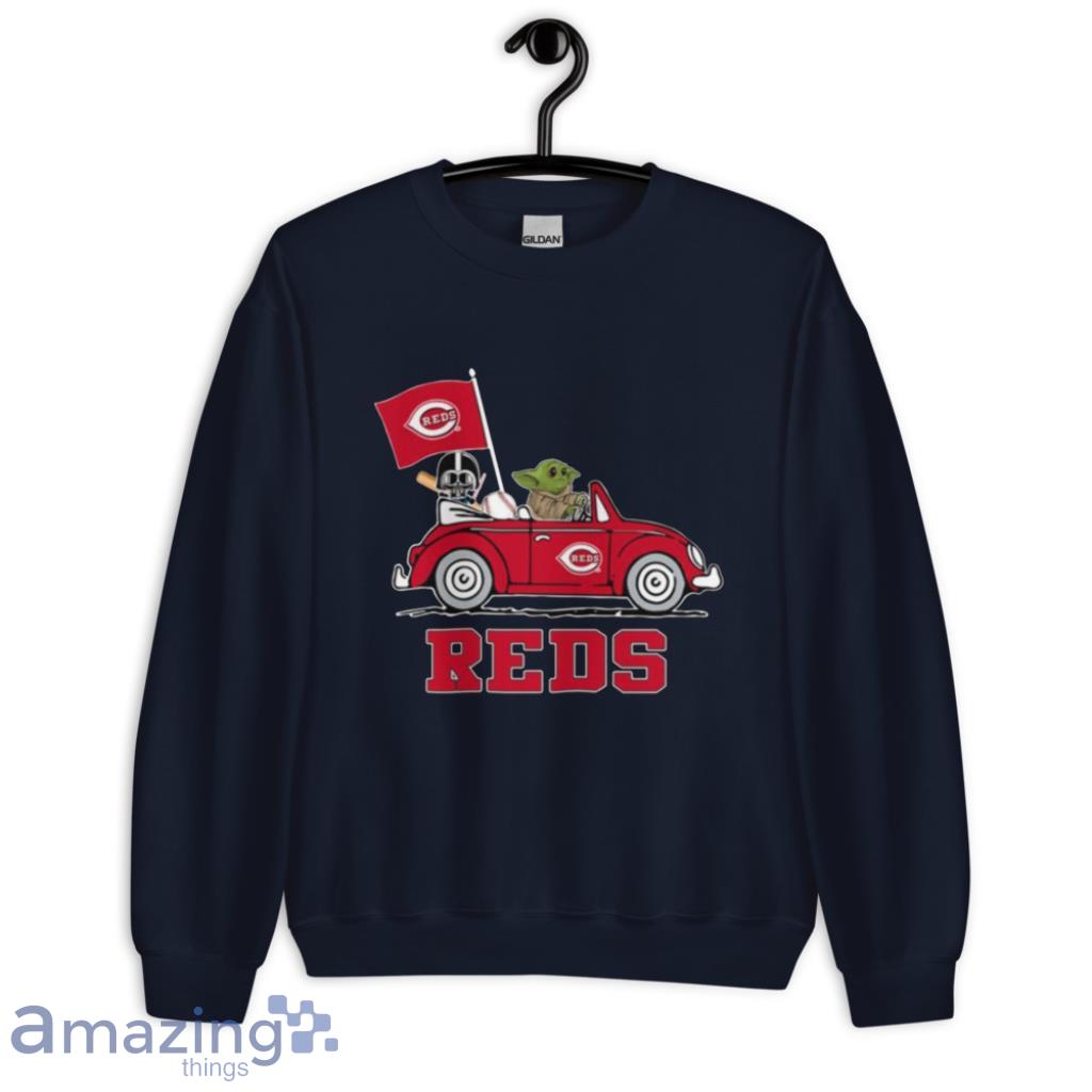 MLB Baseball Cincinnati Reds Darth Vader Baby Yoda Driving Star Wars T Shirt image MLB Baseball Cincinnati Reds Darth Vader Baby Yoda Driving Star Wars T Shirt - Unisex Crewneck Sweatshirt-1