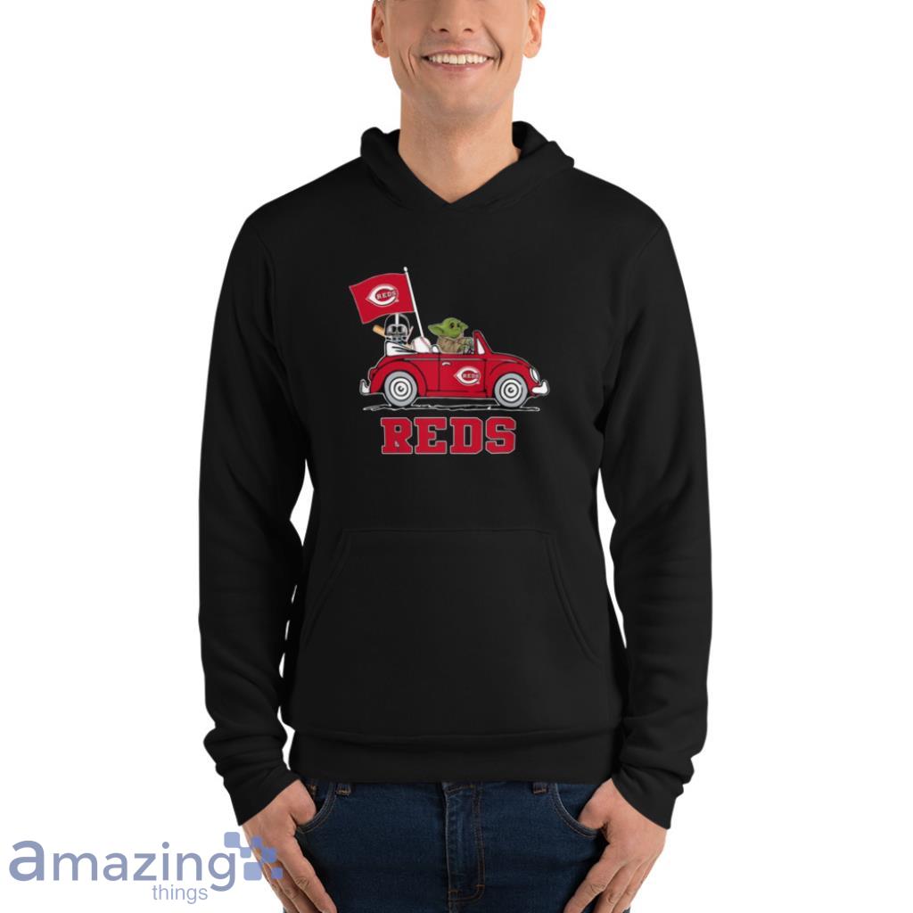 MLB Baseball Cincinnati Reds Darth Vader Baby Yoda Driving Star Wars T Shirt image MLB Baseball Cincinnati Reds Darth Vader Baby Yoda Driving Star Wars T Shirt - Unisex Fleece Pullover Hoodie