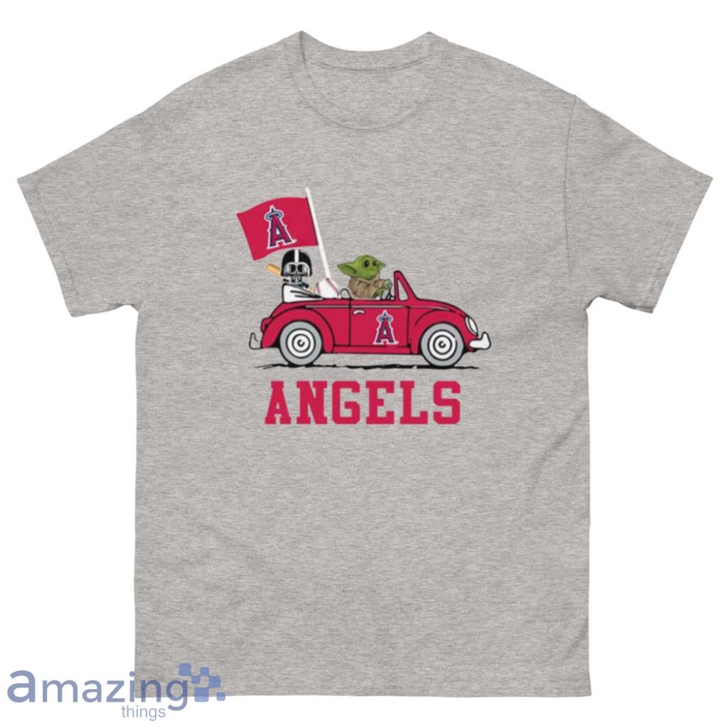 MLB Baseball Los Angeles Angels Darth Vader Baby Yoda Driving Star Wars Christmas Shirt - 500 Men’s Classic Tee Gildan