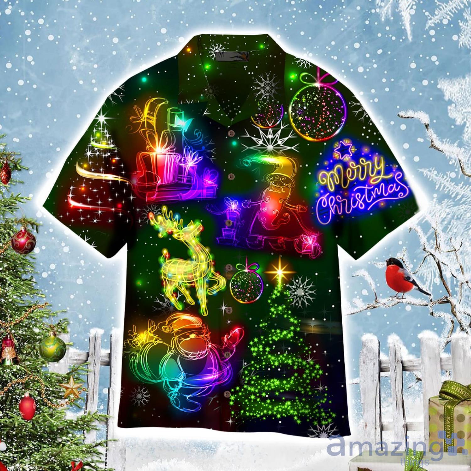 Neon Christmas Merry Everything Happy Always Aloha Cute Christmas Gift Cute Christmas Gift Hawaiian Shirt Product Photo 1