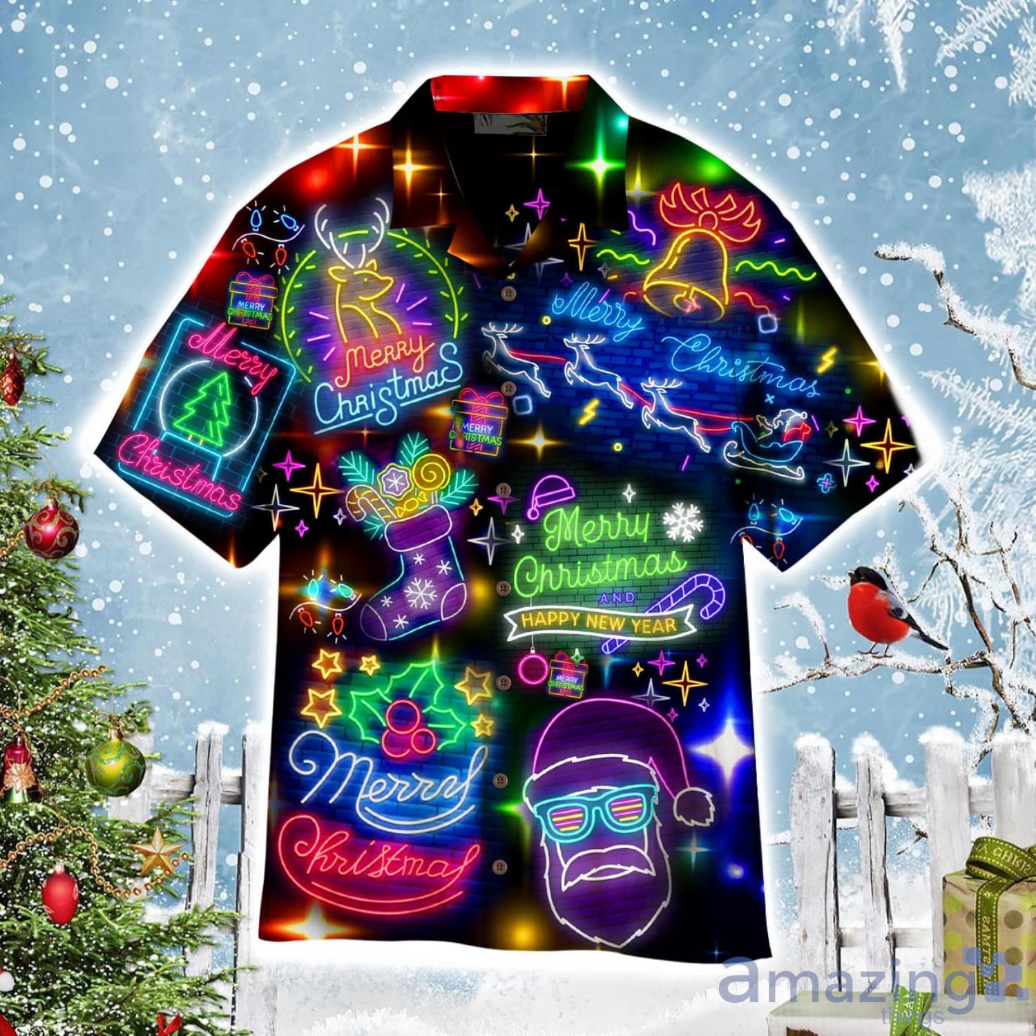 Neon Merry Christmas And Happy New Year Aloha Cute Christmas Gift Cute Christmas Gift Hawaiian Shirt Product Photo 1