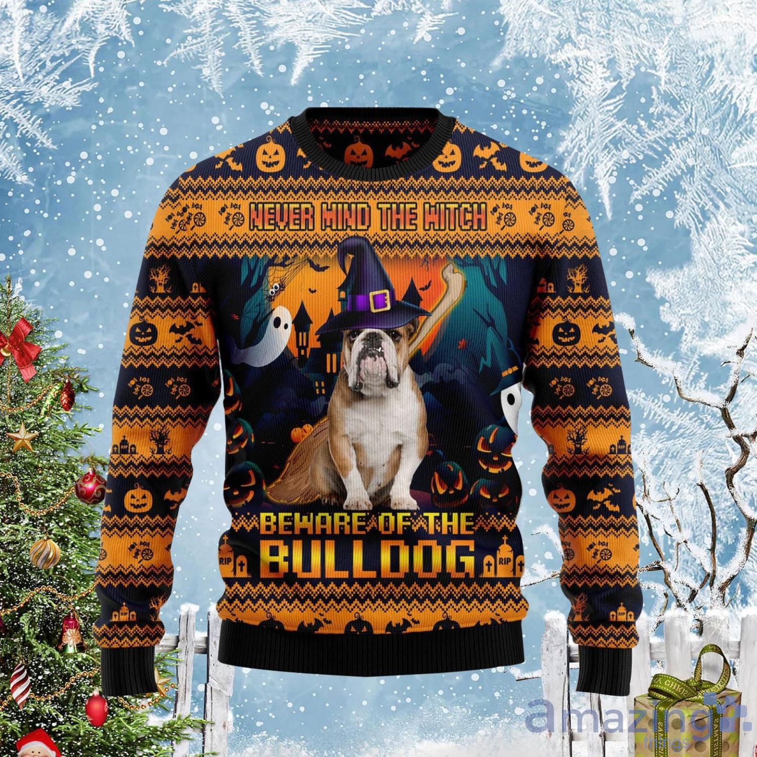 Never Mind The Witch But The Bulldog Halloween Ugly Sweater Product Photo 1 Never Mind The Witch But The Bulldog Halloween Ugly Sweater Product Photo 1