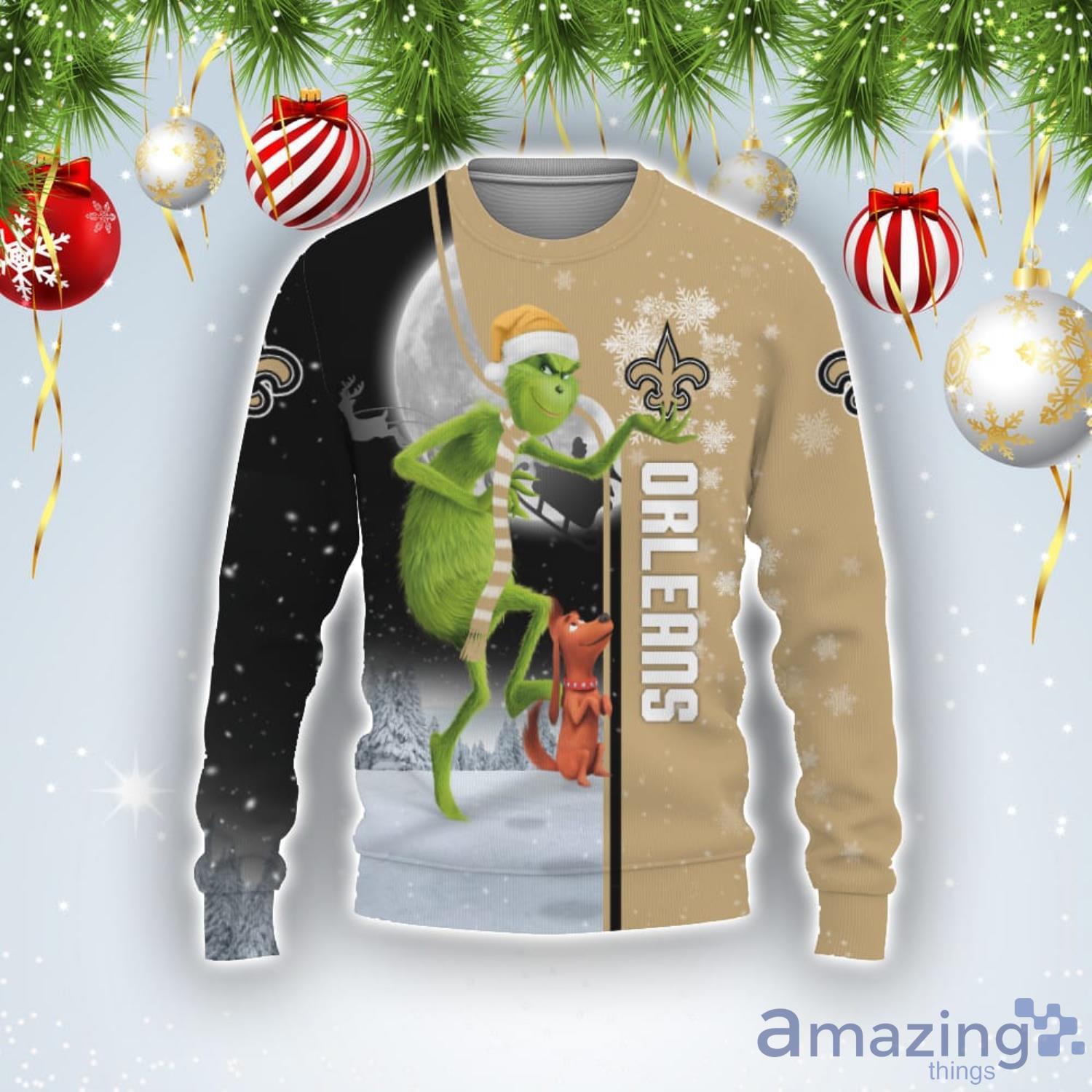 New Orleans Saints Funny Grinch Ugly Christmas Sweater Product Photo 1