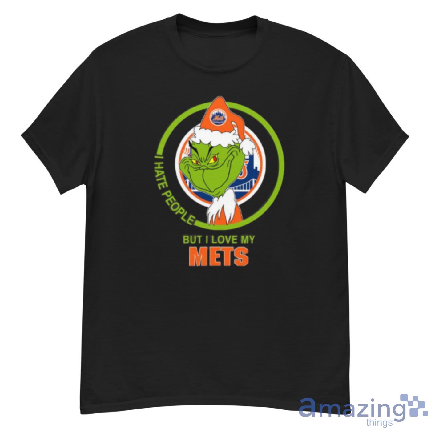 New York Mets MLB Christmas Grinch I Hate People But I Love My Favorite Baseball Team Shirt - G500 Men’s Classic T-Shirt