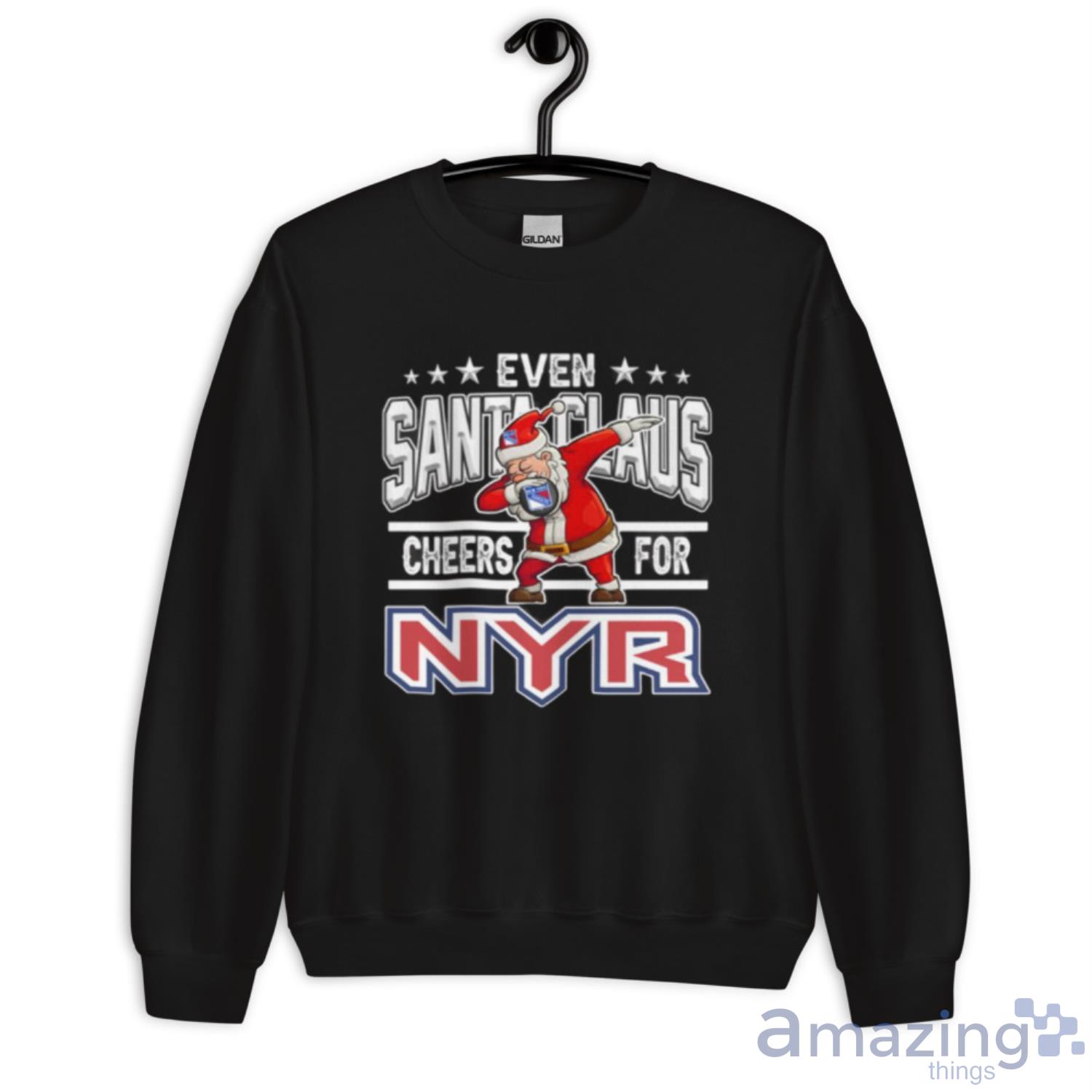 New York Rangers Even Santa Claus Cheers For Christmas NHL Shirt For Fans image New York Rangers Even Santa Claus Cheers For Christmas NHL Shirt For Fans - Unisex Crewneck Sweatshirt