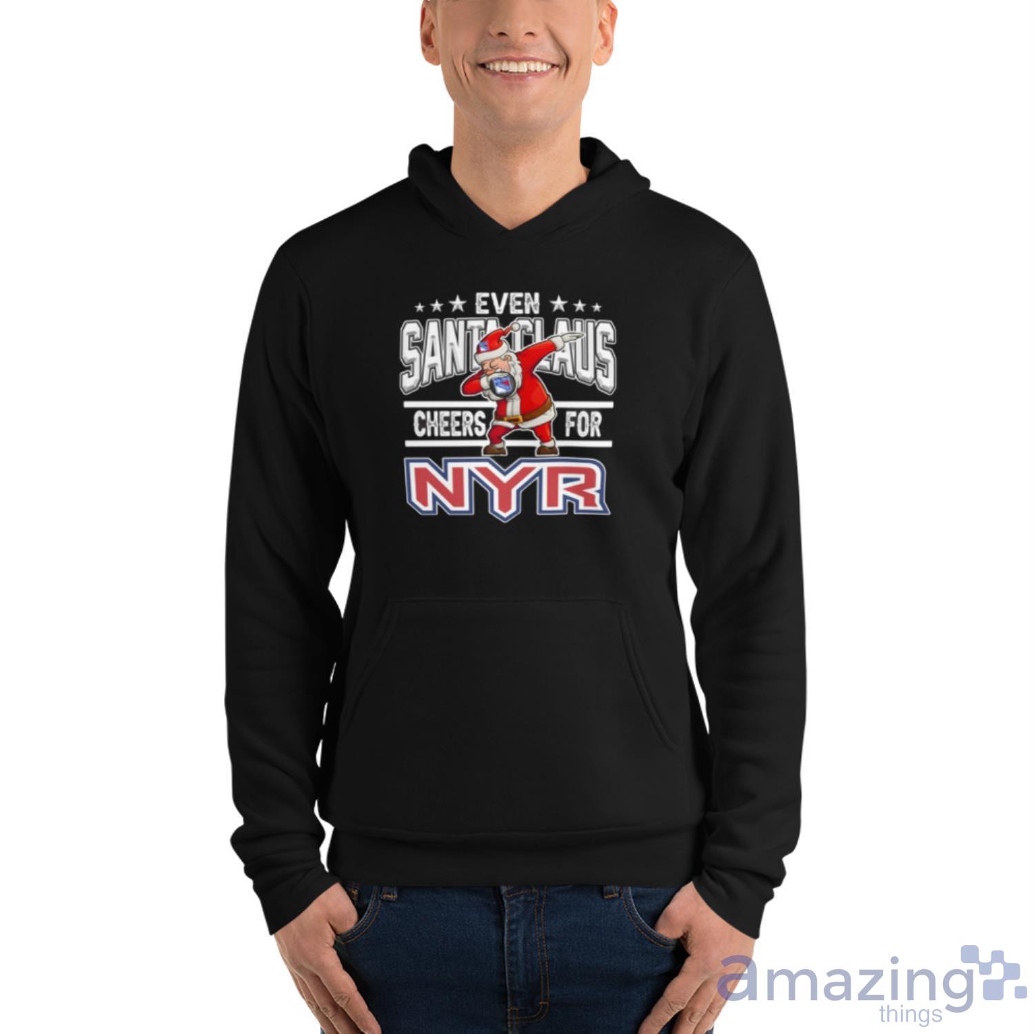 New York Rangers Even Santa Claus Cheers For Christmas NHL Shirt For Fans image New York Rangers Even Santa Claus Cheers For Christmas NHL Shirt For Fans - Unisex Fleece Pullover Hoodie