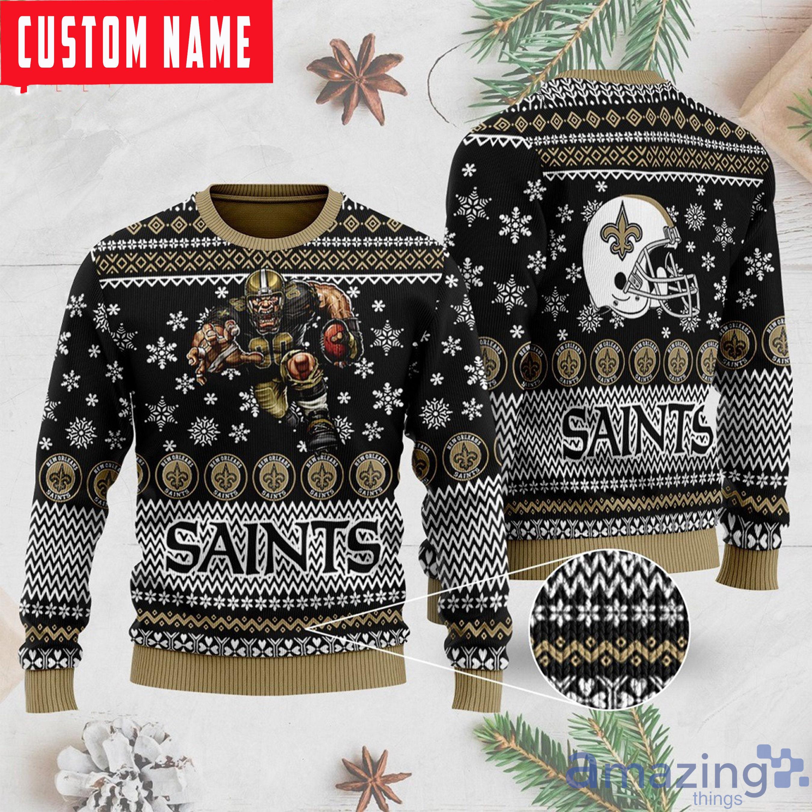 NFL Personalized Name Saints Fans Ugly Christmas Sweater Product Photo 1