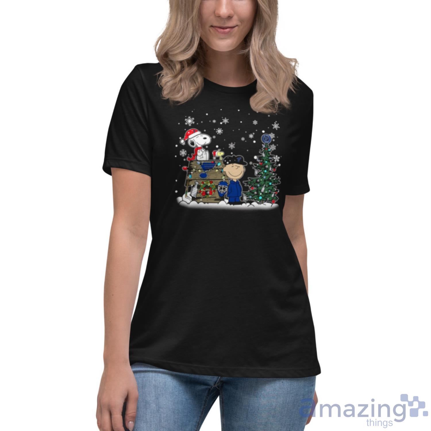 NHL St.Louis Blues Snoopy Charlie Brown Woodstock Christmas Stanley Cup Hockey Shirt image NHL St.Louis Blues Snoopy Charlie Brown Woodstock Christmas Stanley Cup Hockey Shirt - Womens Relaxed Short Sleeve Jersey Tee