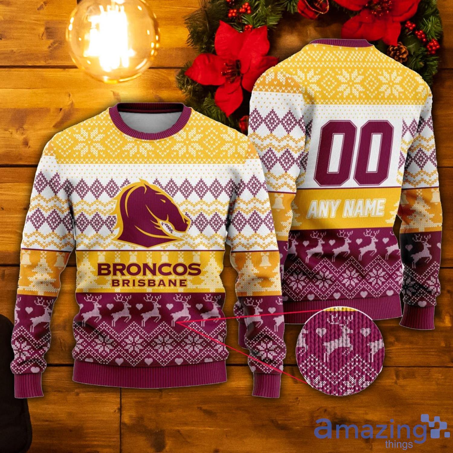 NRL Brisbane Broncos Custom Name & Number Ugly Christmas Sweater