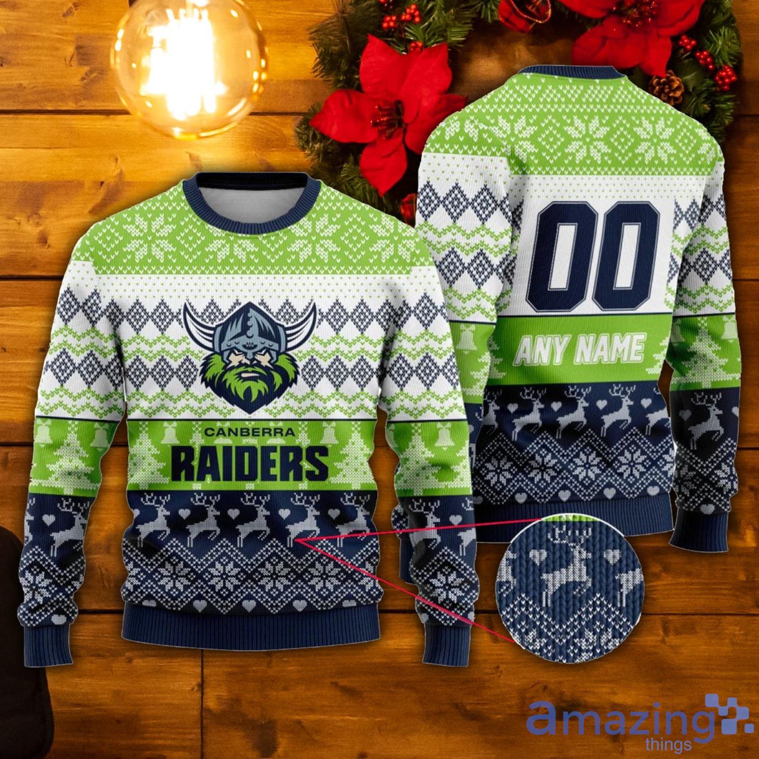 NRL Canberra Raiders Custom Name & Number Ugly Christmas Sweater
