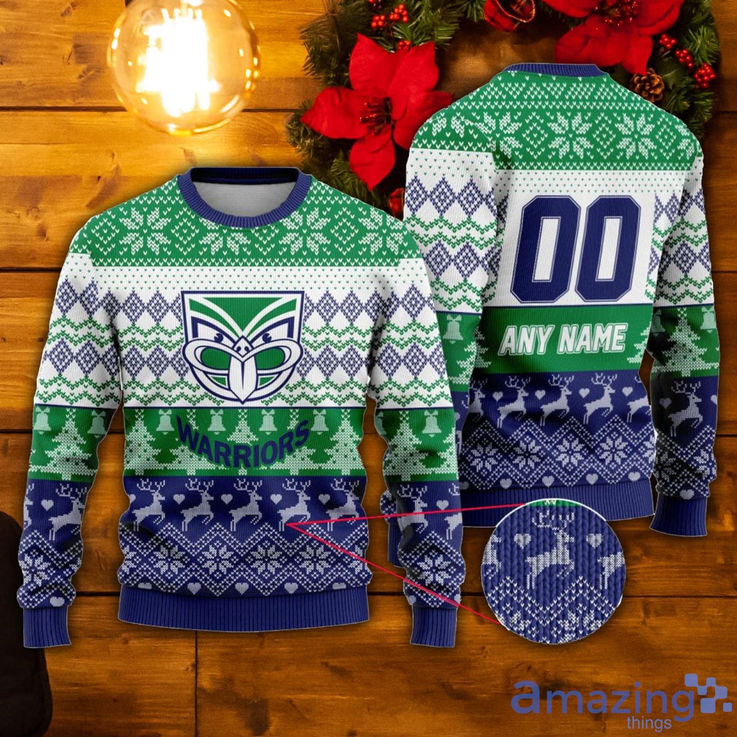 NRL New Zealand Warriors Custom Name & Number Ugly Christmas Sweater Product Photo 1