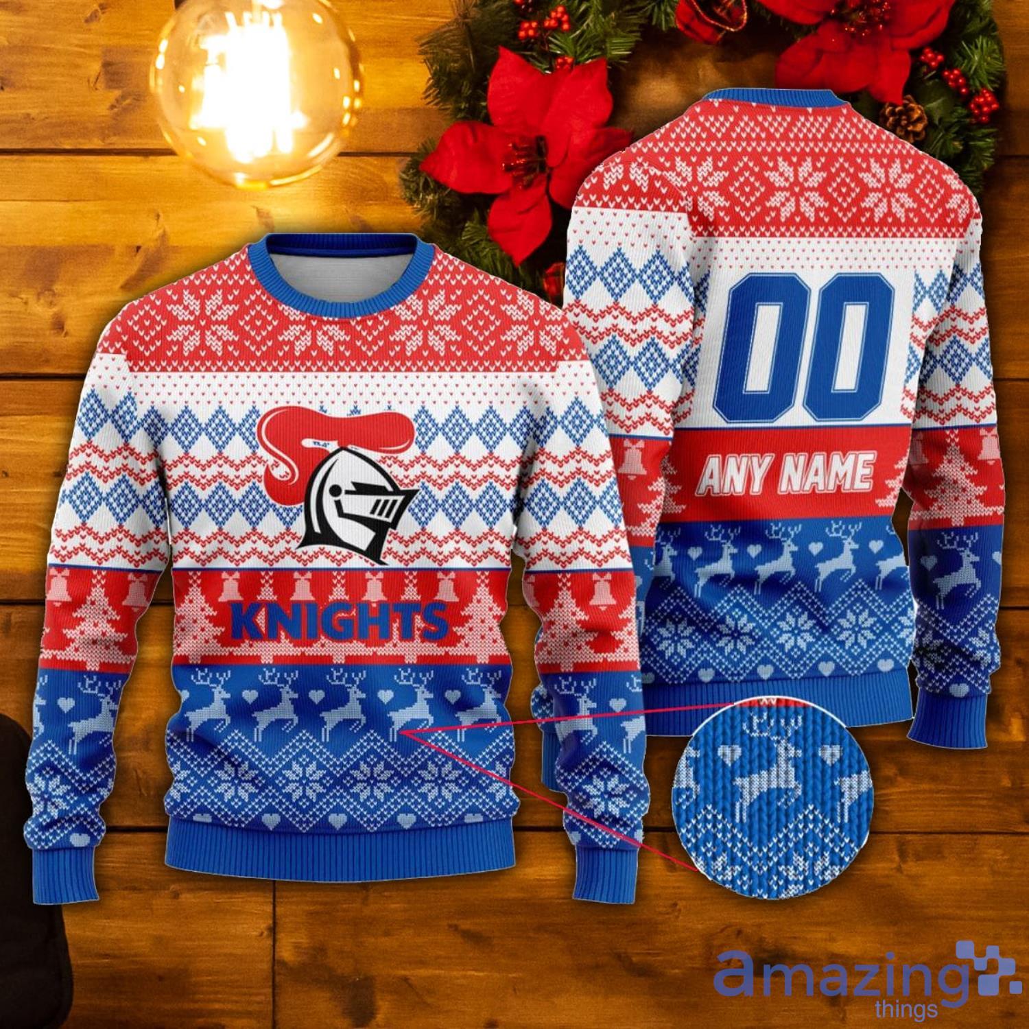 NRL Newcastle Knights Custom Name & Number Ugly Christmas Sweater Product Photo 1