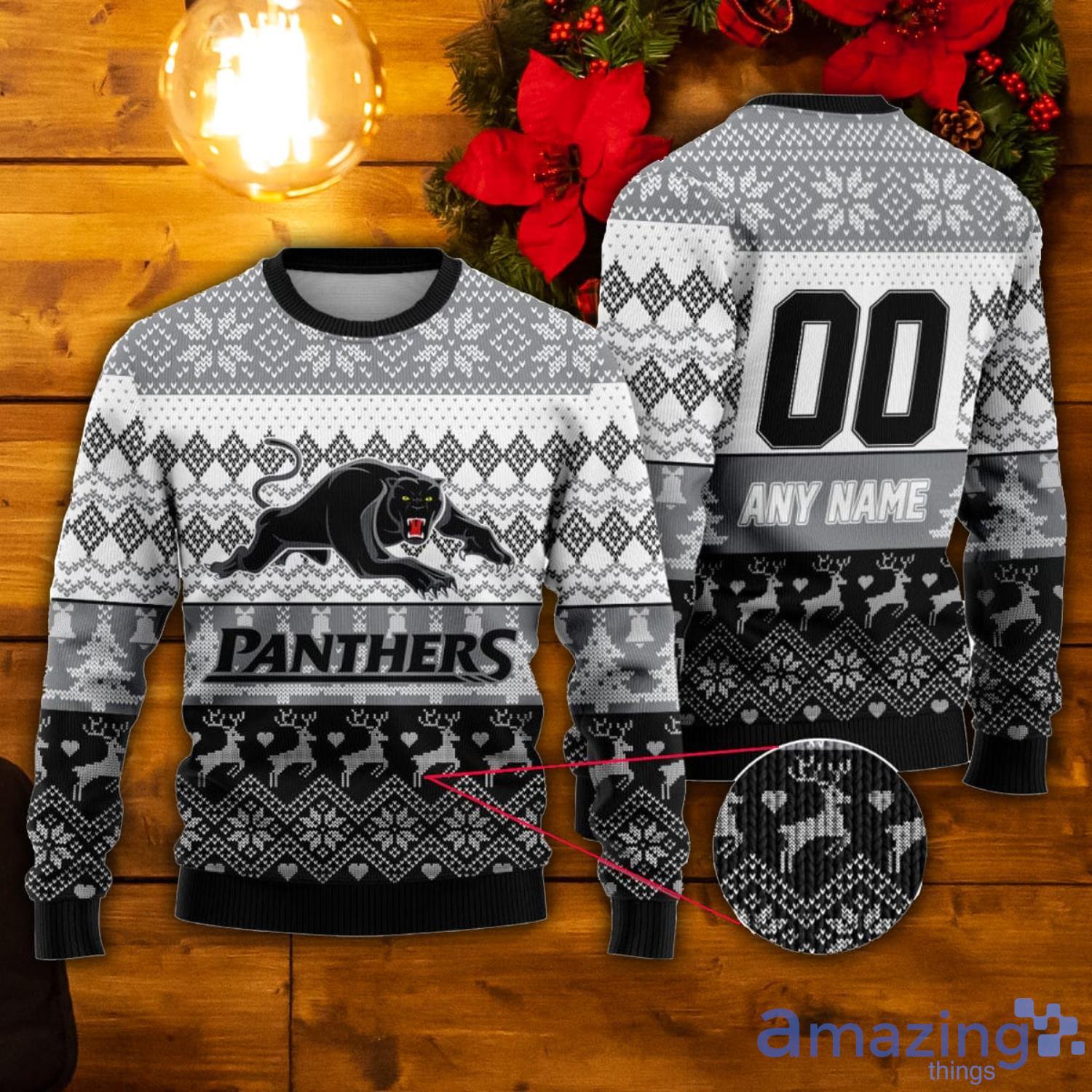 NRL Penrith Panthers Custom Name & Number Ugly Christmas Sweater Product Photo 1