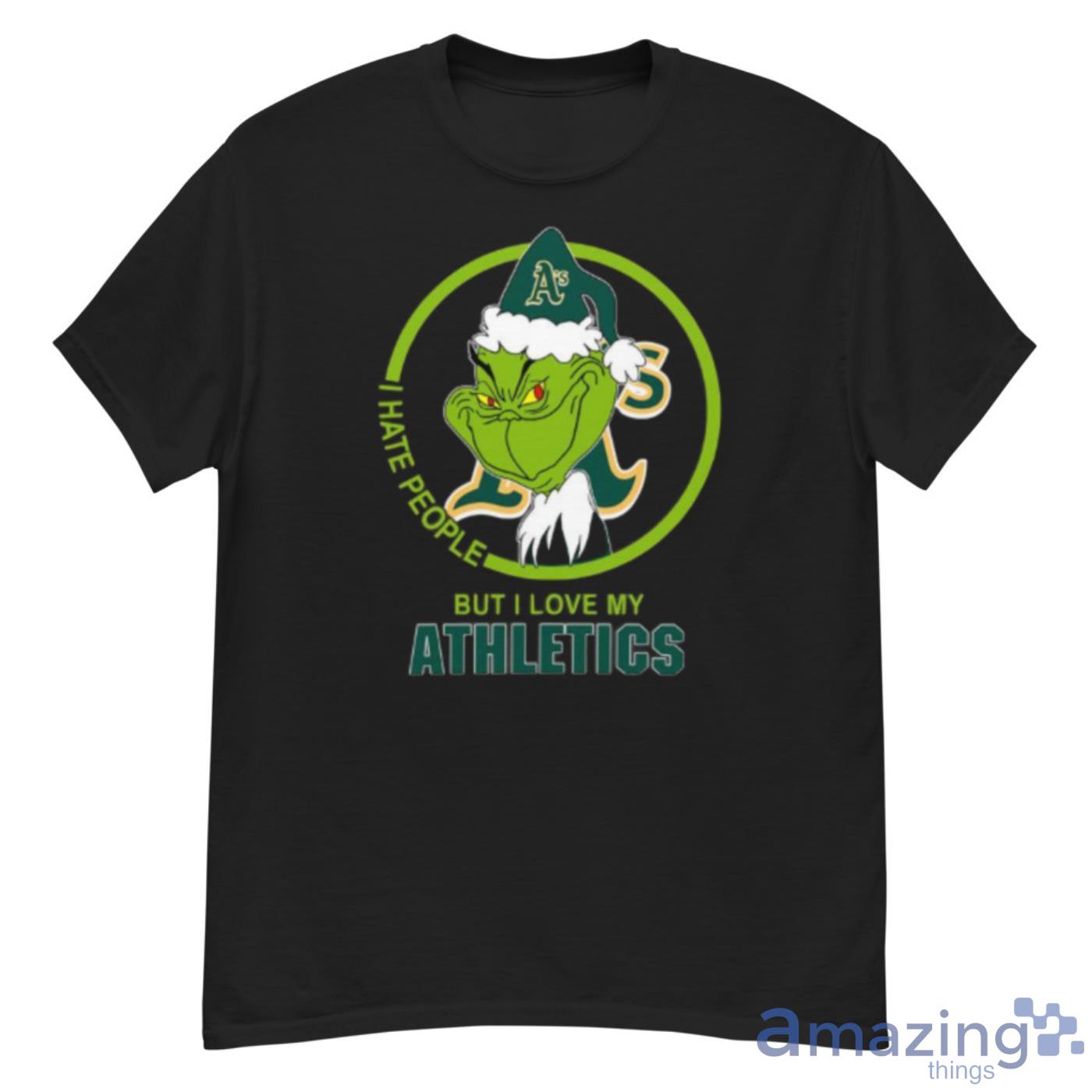 Oakland Athletics MLB Christmas Grinch I Hate People But I Love My Favorite Baseball Team Shirt - G500 Men’s Classic T-Shirt