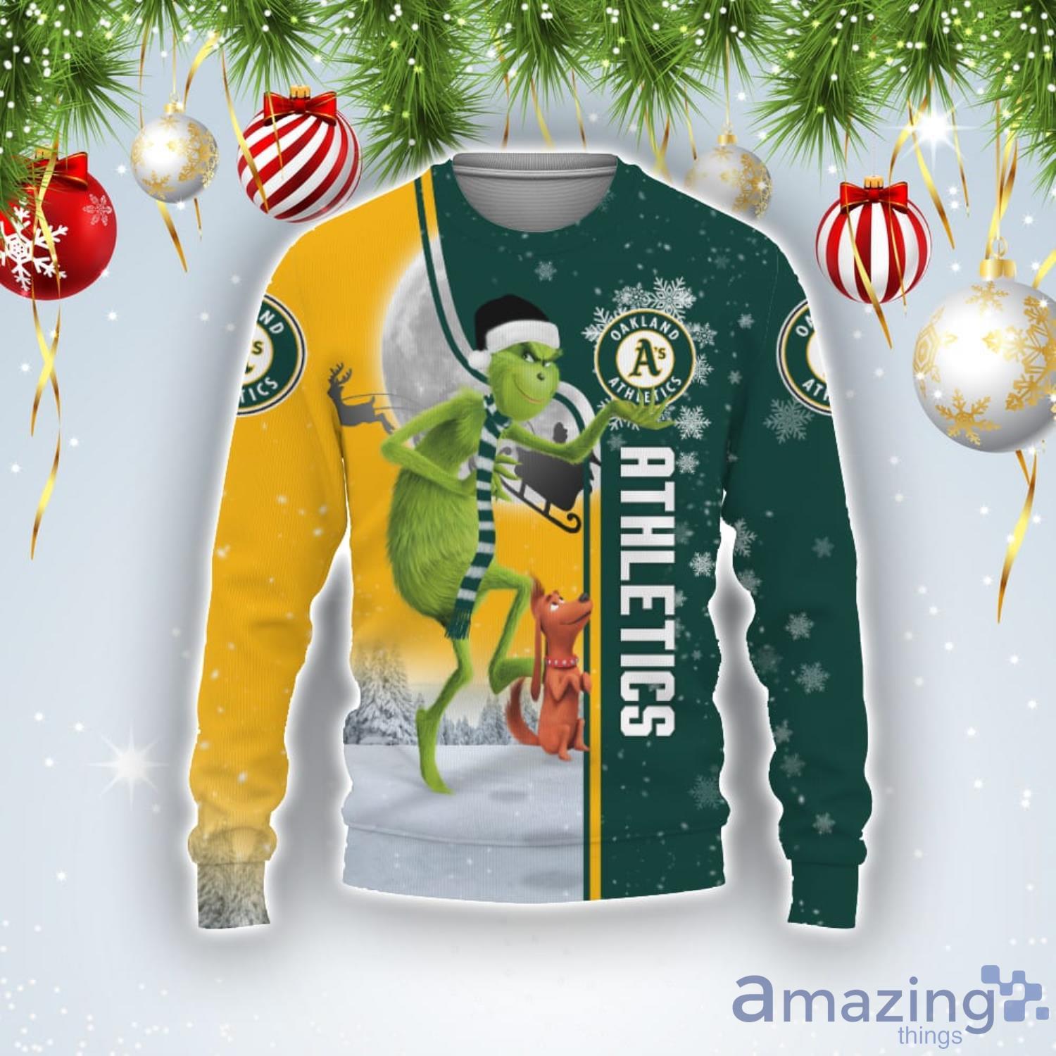 Oakland Athletics MLB Funny Grinch Ugly Christmas Sweater Product Photo 1