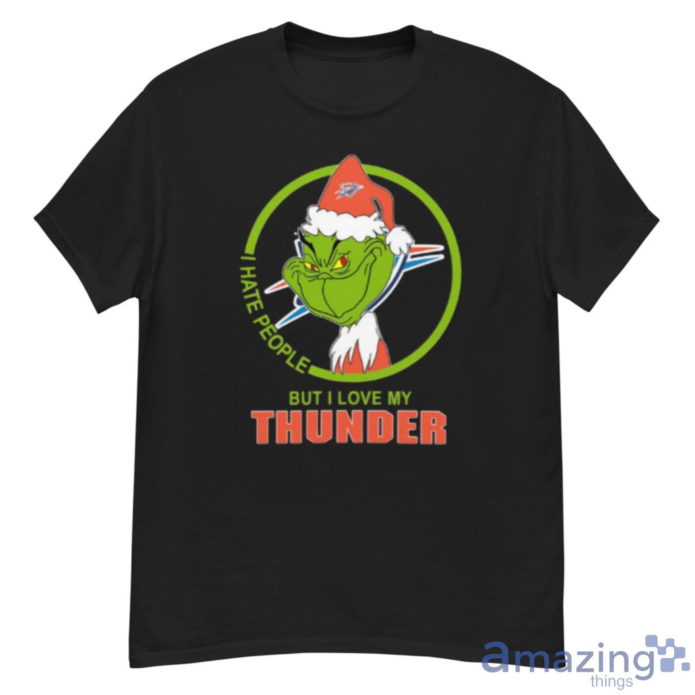 Oklahoma City Thunder NBA Christmas Grinch I Hate People But I Love My Favorite Basketball Team Shirt - G500 Men’s Classic T-Shirt