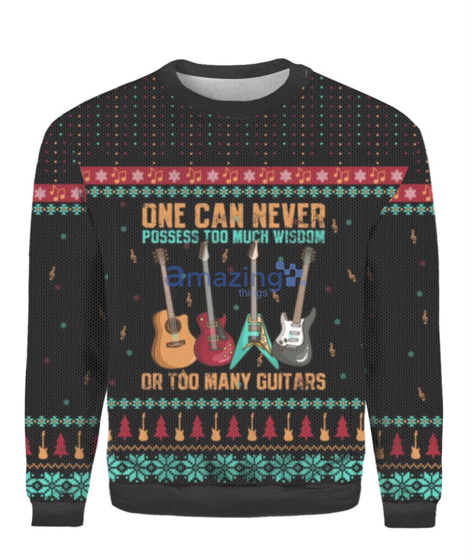 One Can Never Possess Too Much Wisdom Guitar Old Vintage Ugly Christmas Sweater Product Photo 1