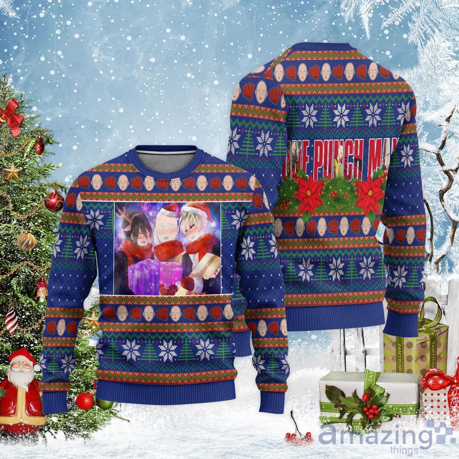 One Punch Man Ugly Christmas Sweater Custom Characters Christmas Gift For Anime Lover Product Photo 1