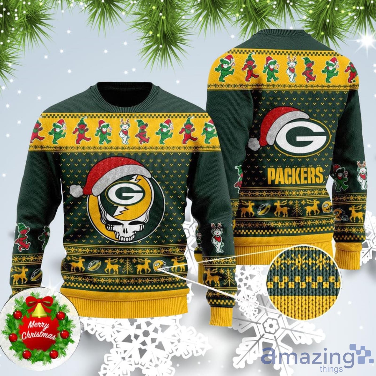 Packers Skull Santa Hat Ugly Christmas Sweater For Fans Product Photo 1