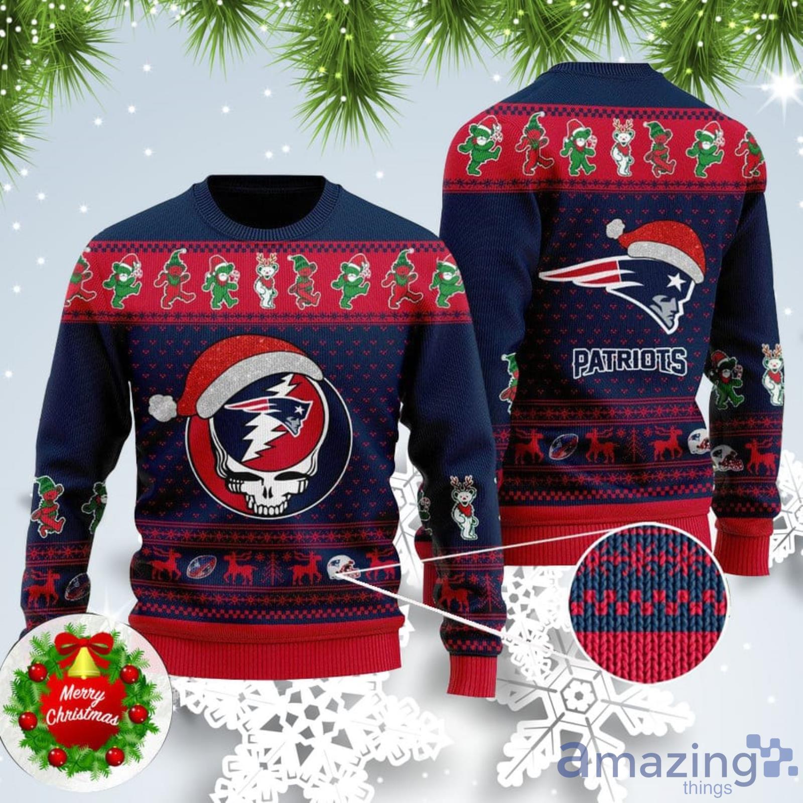 Patriots Skull Santa Hat Ugly Christmas Sweater For Fans