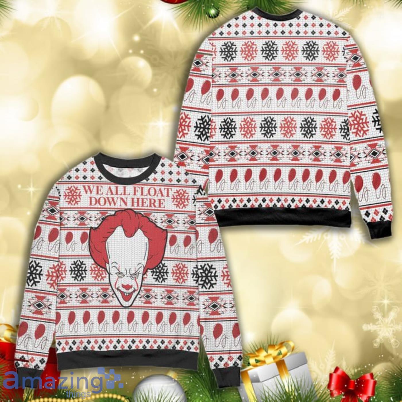 Pennywise We All Float Down Here Knitting Pattern 3D Ugly Christmas Sweater Product Photo 1