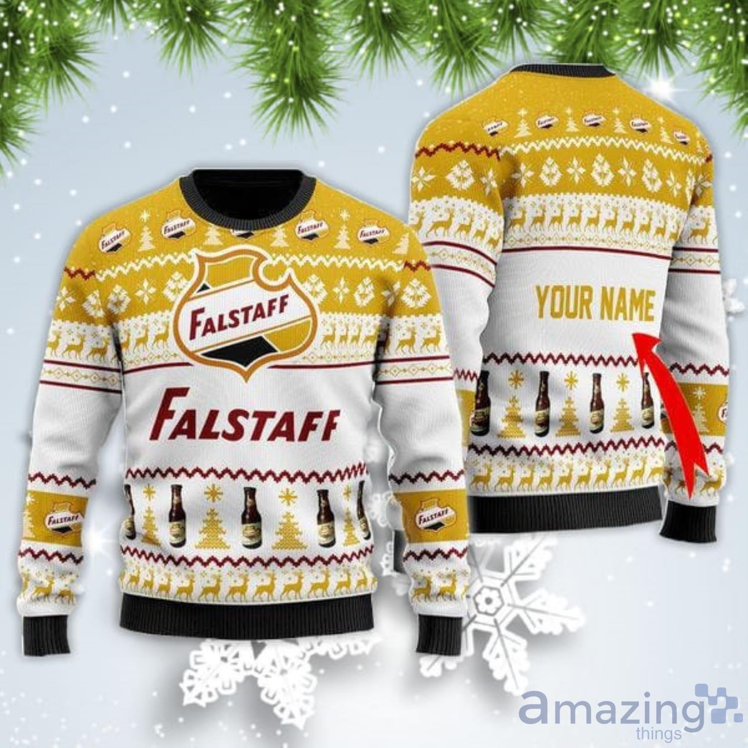 Personalized Name Falstaff Beer Christmas Gift Ugly Christmas Sweater Product Photo 1