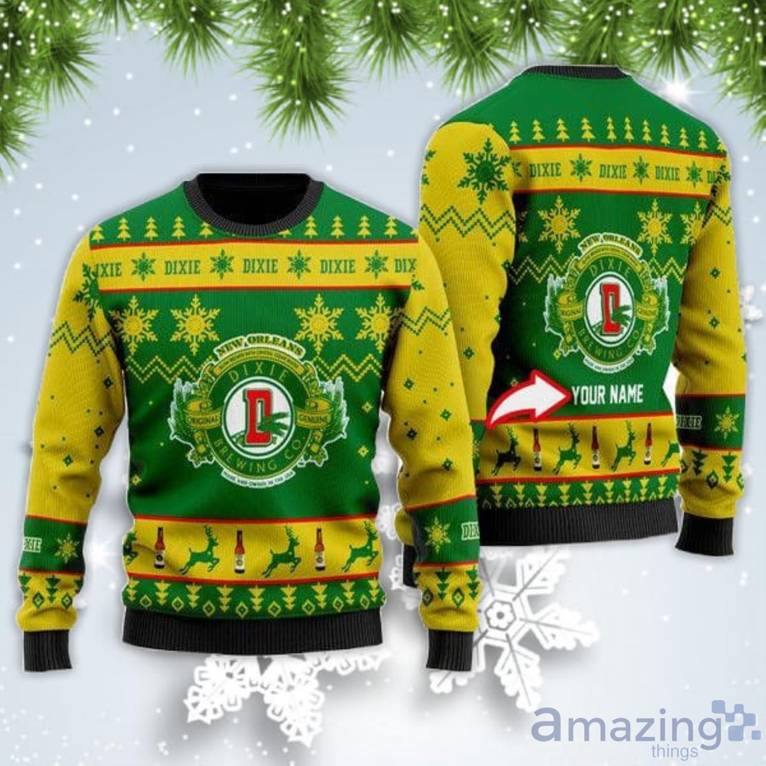 Personalized Name Funny Dixie Beer Christmas Gift Ugly Christmas Sweater Product Photo 1