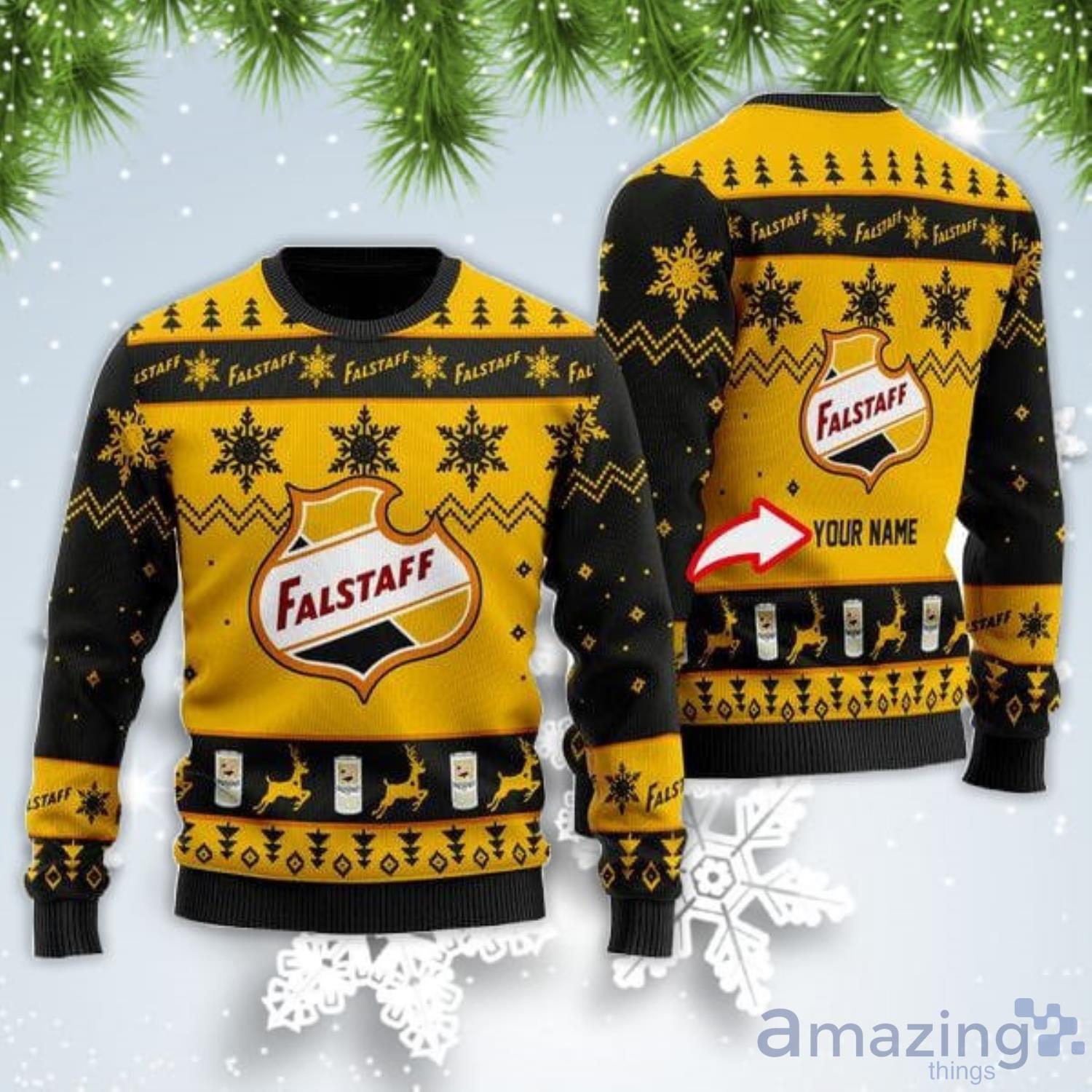 Personalized Name Funny Falstaff Beer Christmas Gift Ugly Christmas Sweater Product Photo 1