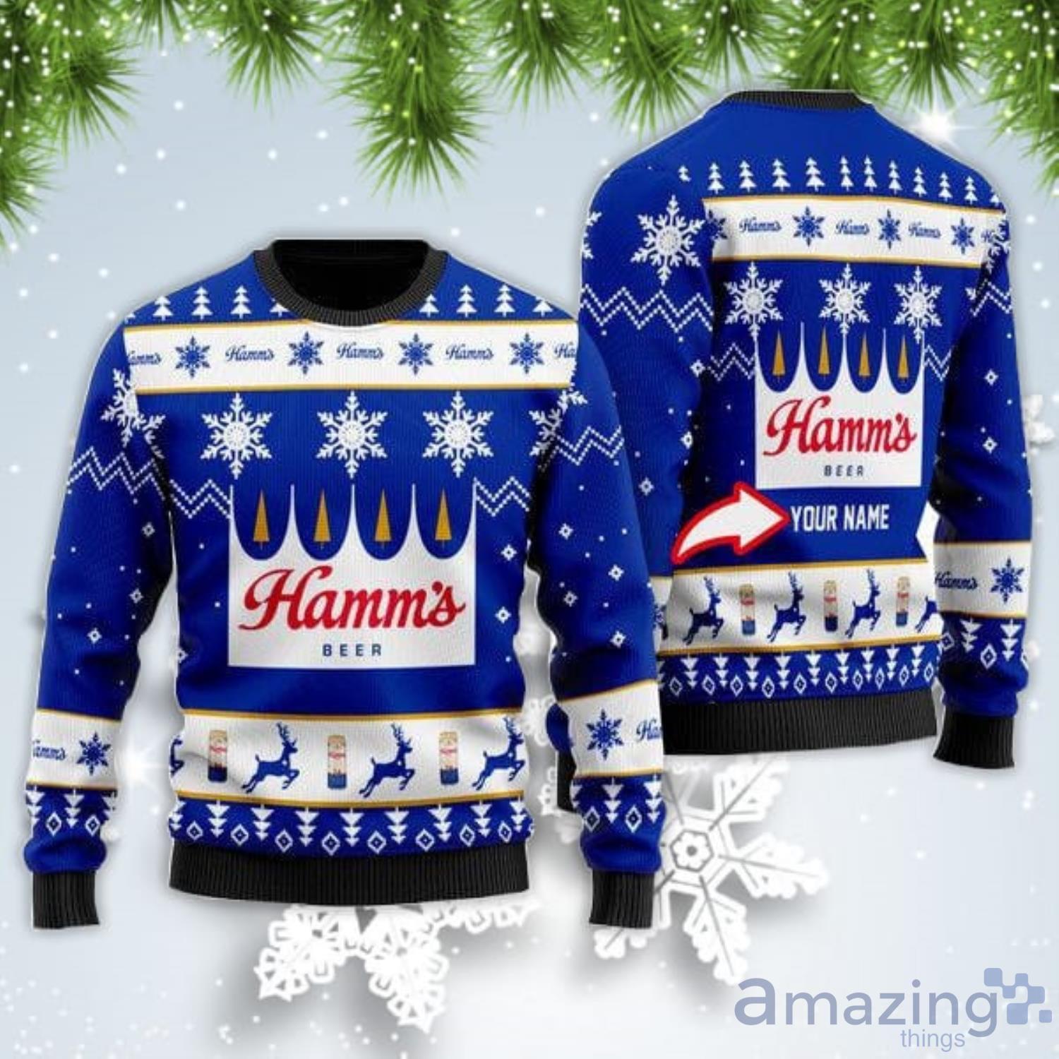 Personalized Name Funny Hamm's Beer Christmas Gift Ugly Christmas Sweater Product Photo 1
