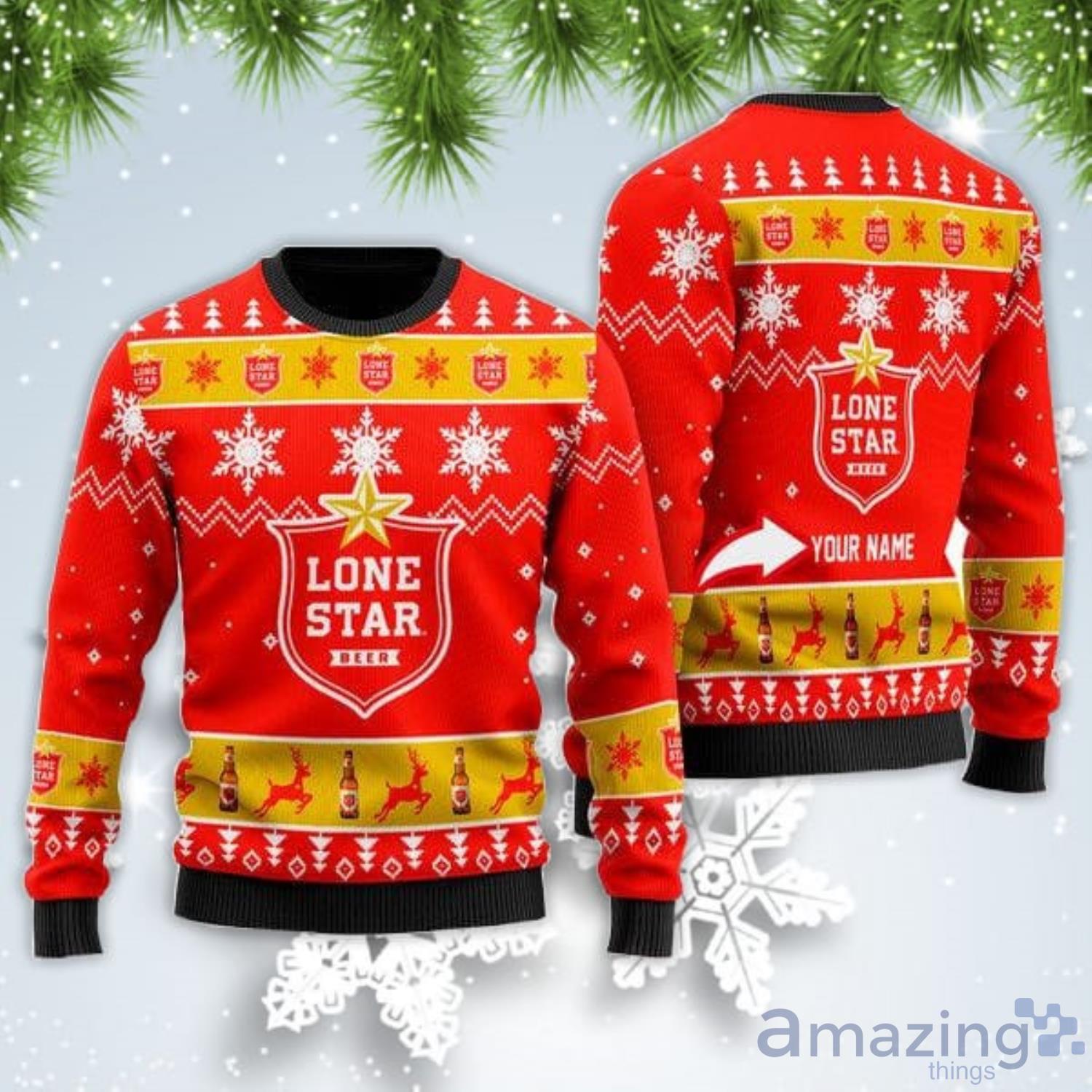 Personalized Name Funny Lone Star Beer Christmas Gift Ugly Christmas Sweater Product Photo 1