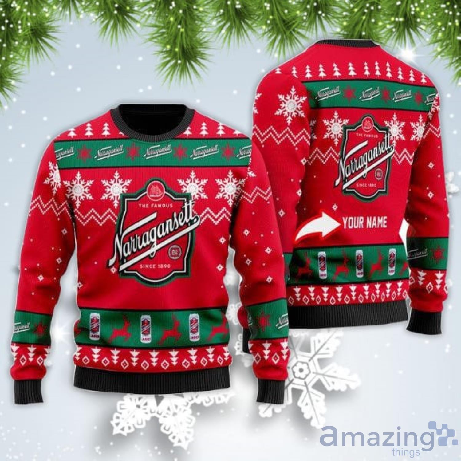 Personalized Name Funny Narragansett Beer Christmas Gift Ugly Christmas Sweater Product Photo 1