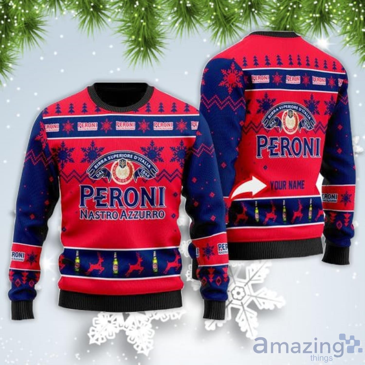 Personalized Name Funny Peroni Beer Christmas Gift Ugly Christmas Sweater Product Photo 1