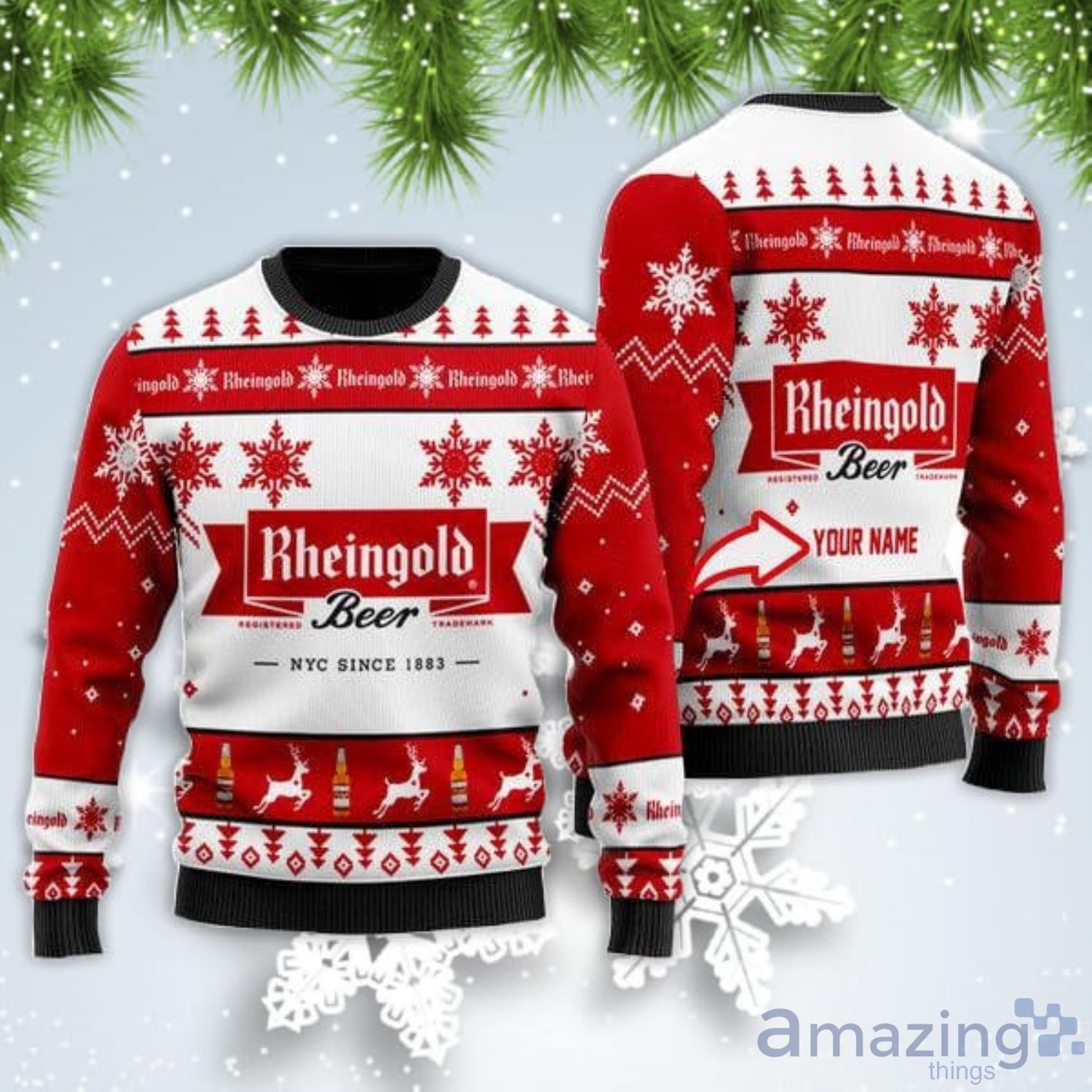 Personalized Name Funny Rheingold Beer Christmas Gift Ugly Christmas Sweater Product Photo 1