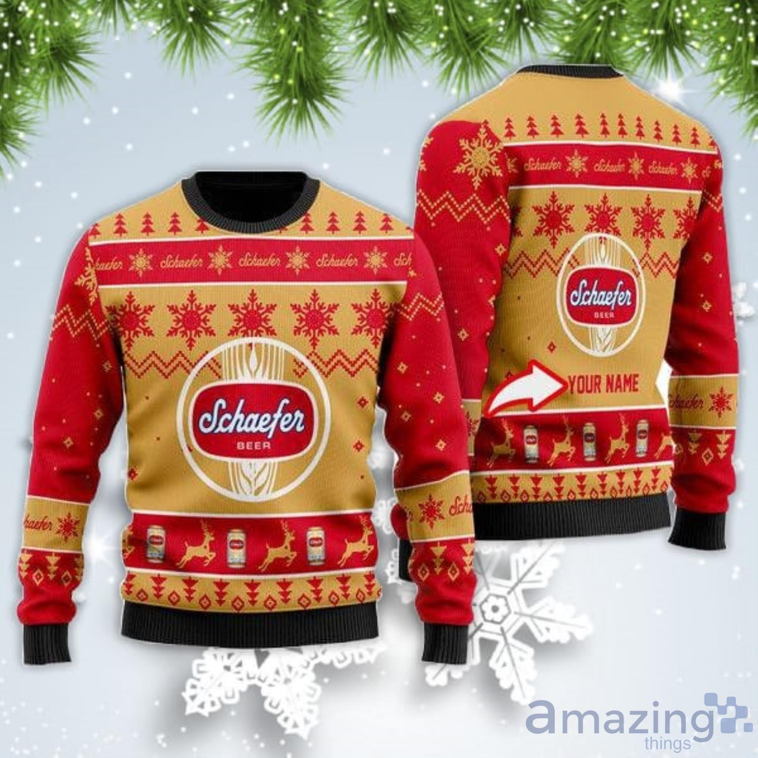 Personalized Name Funny Schaefer Beer Christmas Gift Ugly Christmas Sweater Product Photo 1