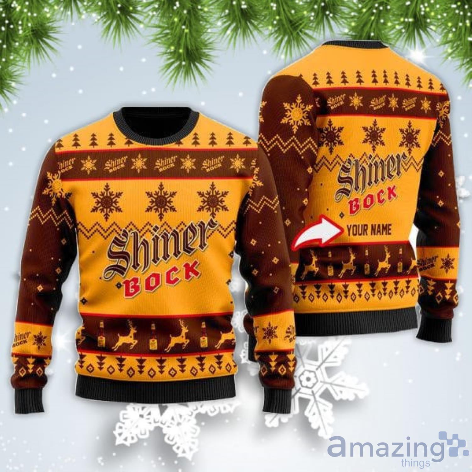 Personalized Name Funny Shiner Bock Beer Christmas Gift Ugly Christmas Sweater Product Photo 1
