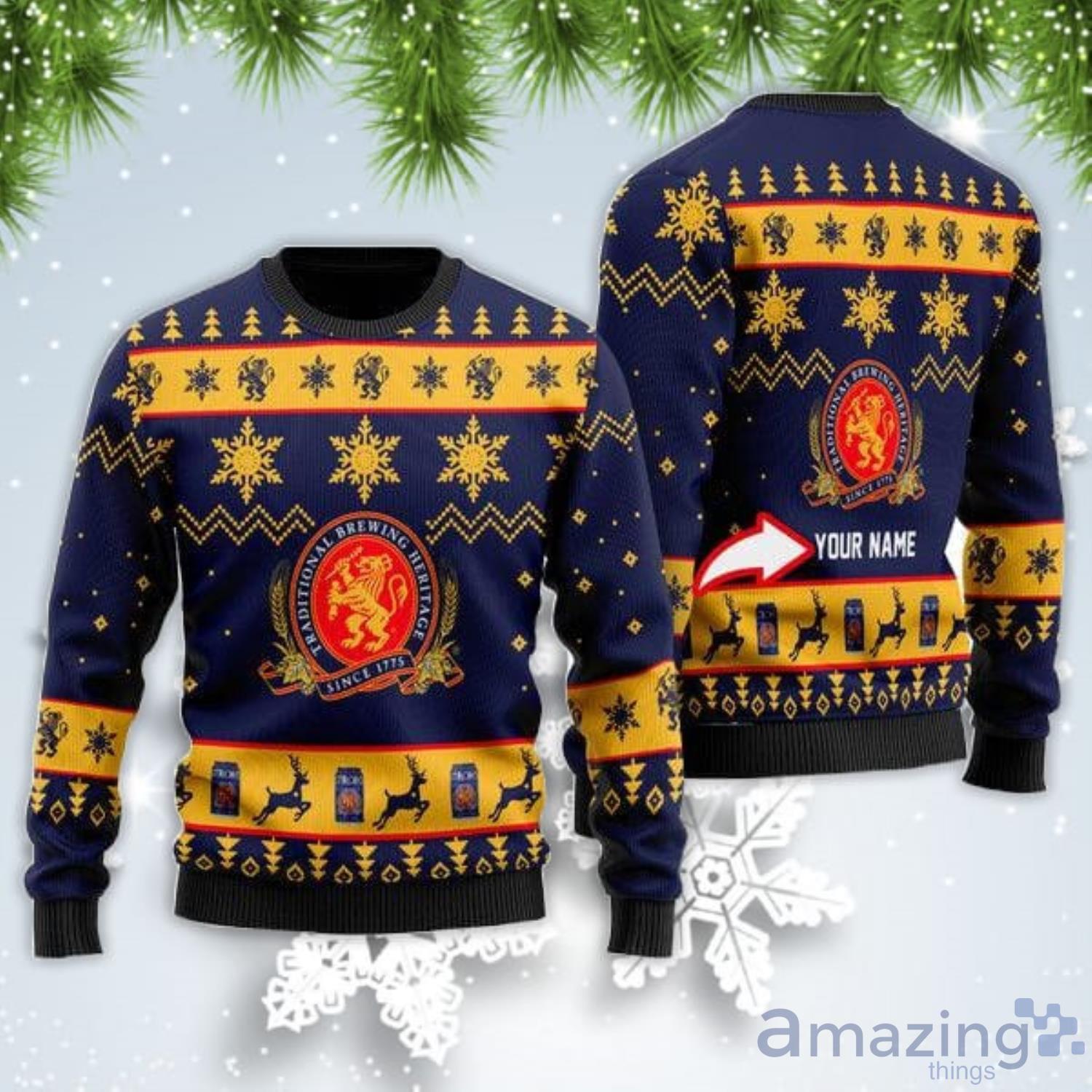 Personalized Name Funny Stroh's Beer Christmas Gift Ugly Christmas Sweater Product Photo 1