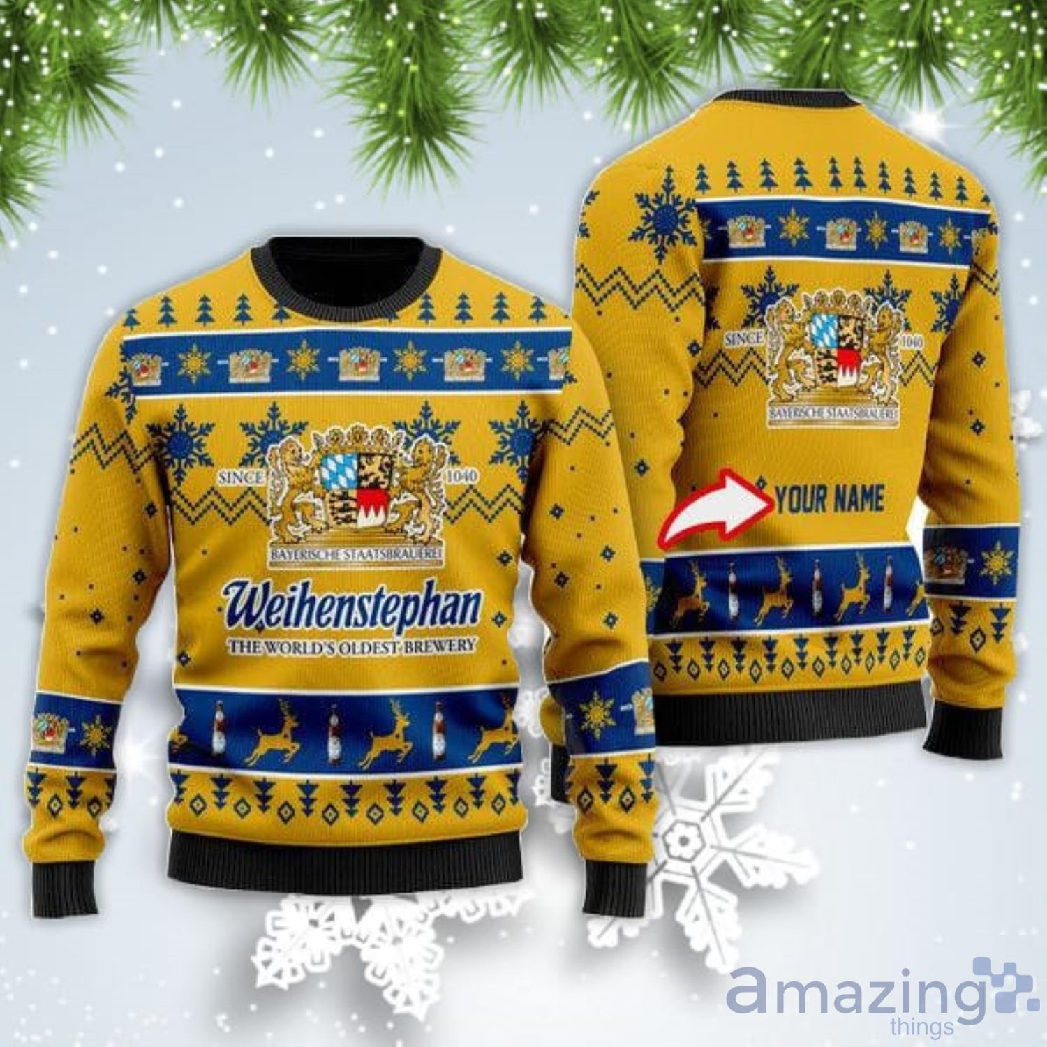 Personalized Name Funny Weihenstephan Beer Christmas Gift Ugly Christmas Sweater Product Photo 1