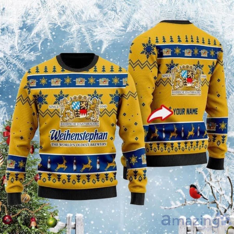 Personalized Name Funny Weihenstephan Beer Ugly Ugly Christmas Sweater Product Photo 1